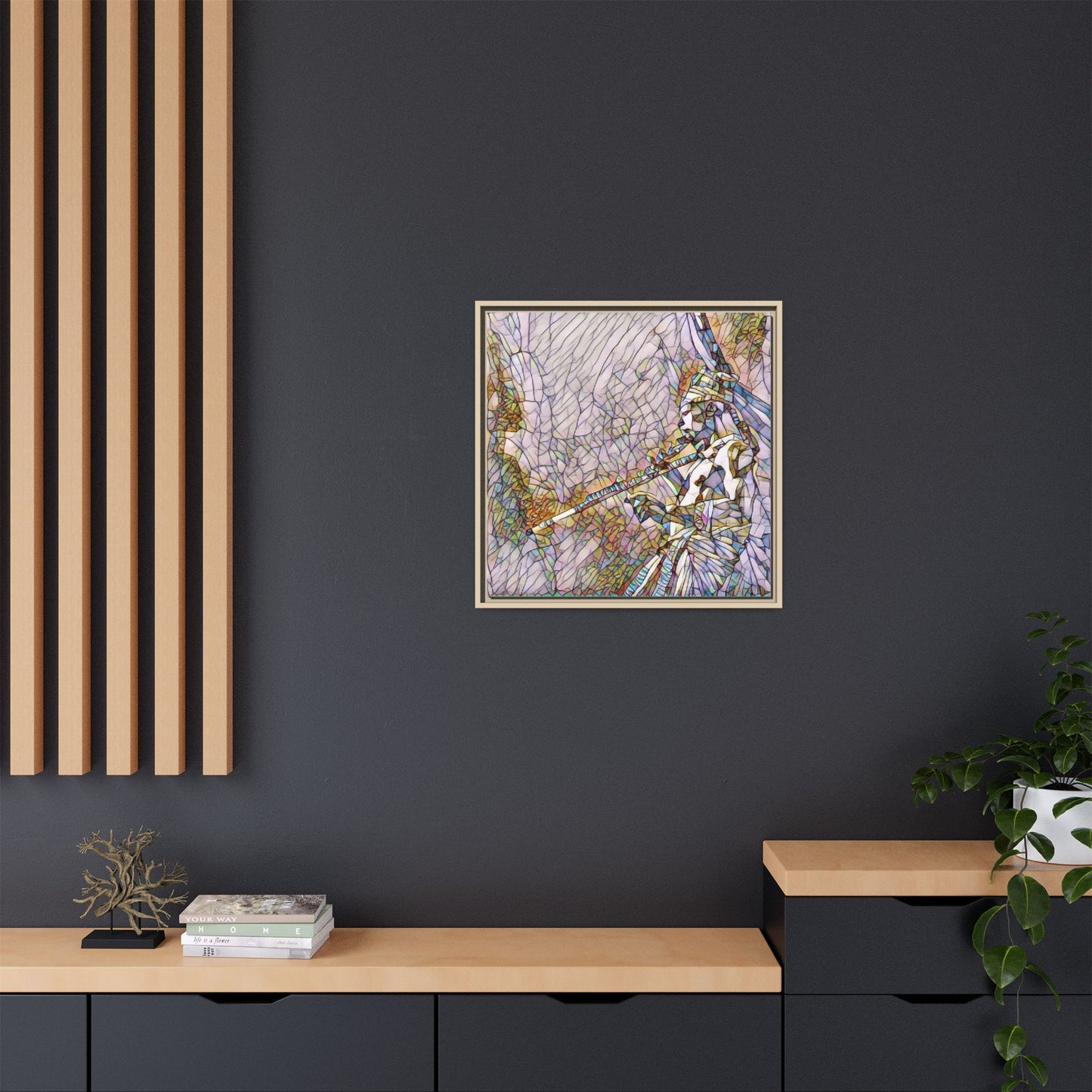 Abstract Tribal Flutist Matte Canvas Framed Wall Art