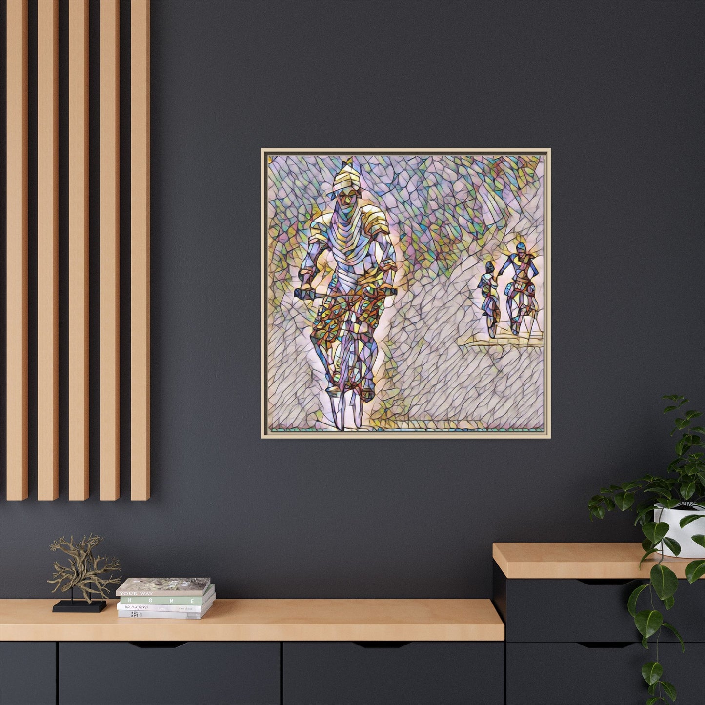 Cyclists Mosaic Matte Canvas Framed Wall Art