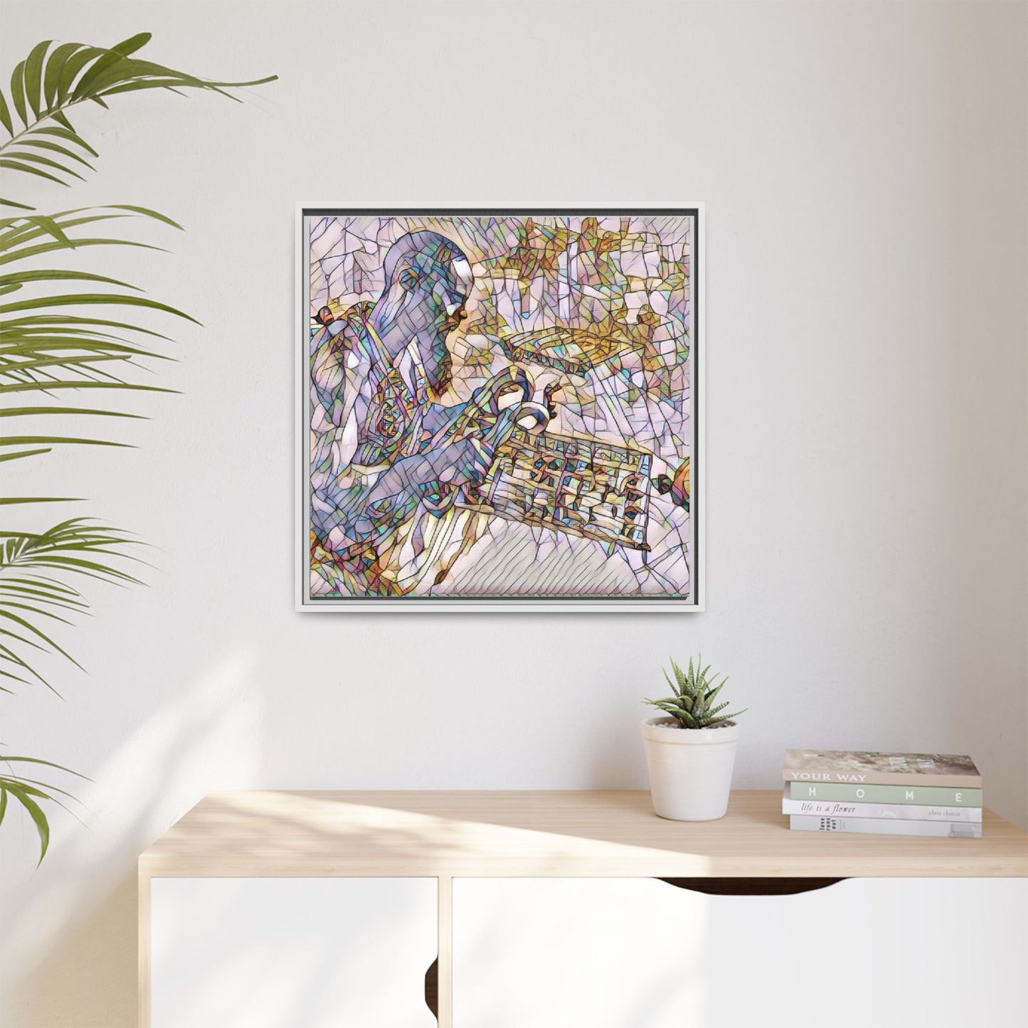 Framed Matte Canvas Art – Abstract Musician with Keyboard (Multi-Color)