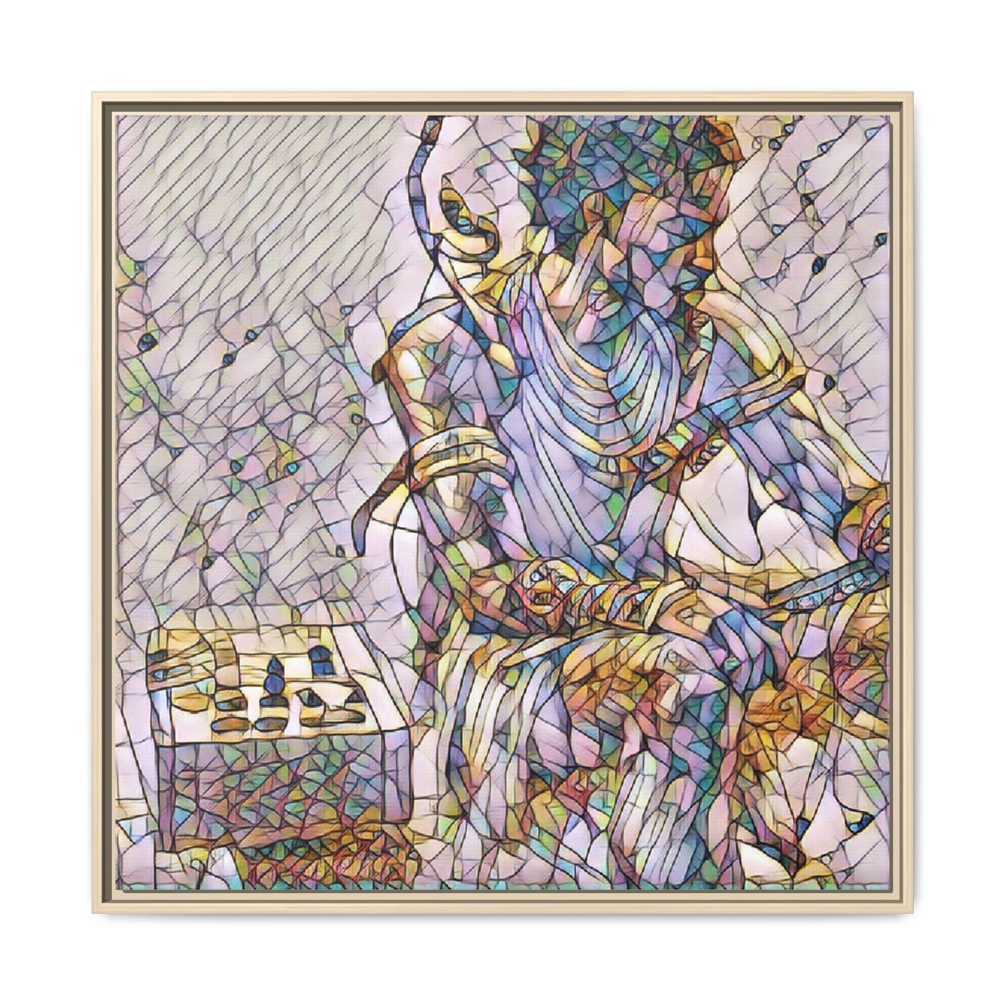 Framed Matte Canvas Art — Abstract Stained-Glass Chess Player