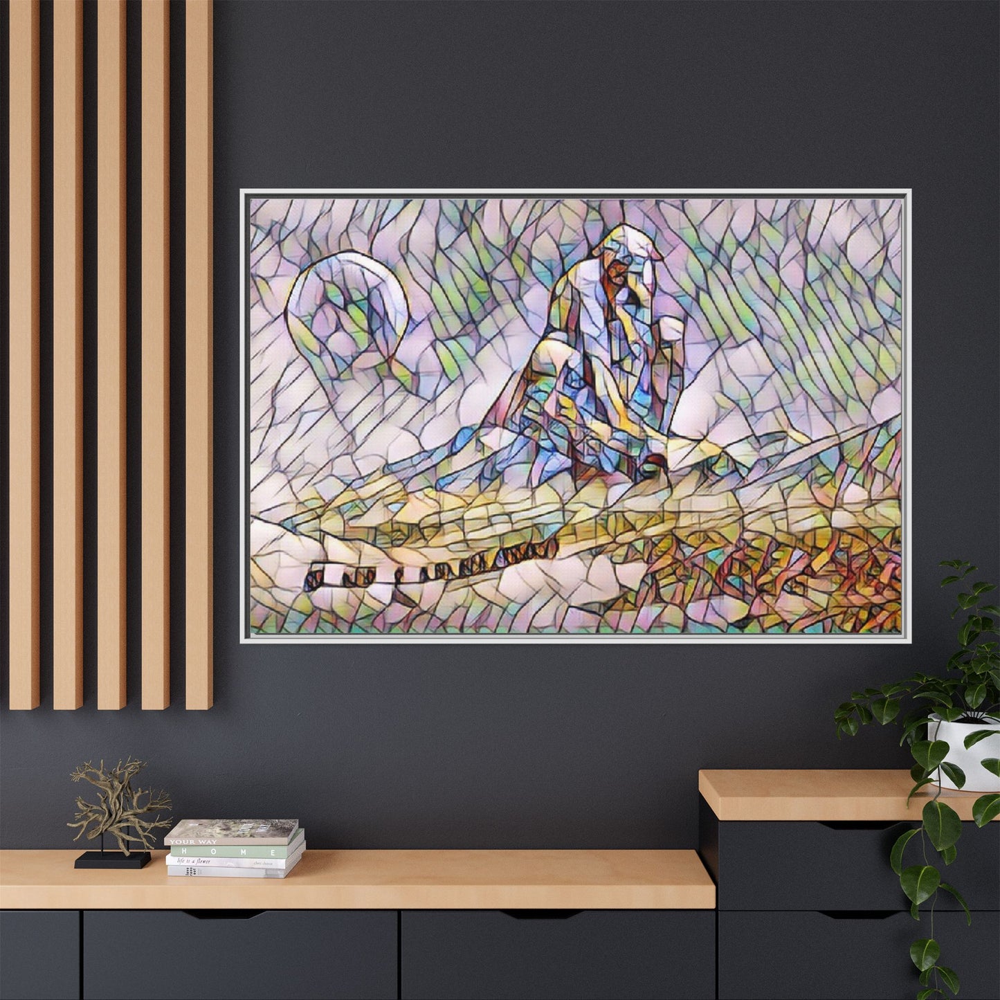 Stained-Glass Surfing Canvas Print — Framed Matte Wall Art