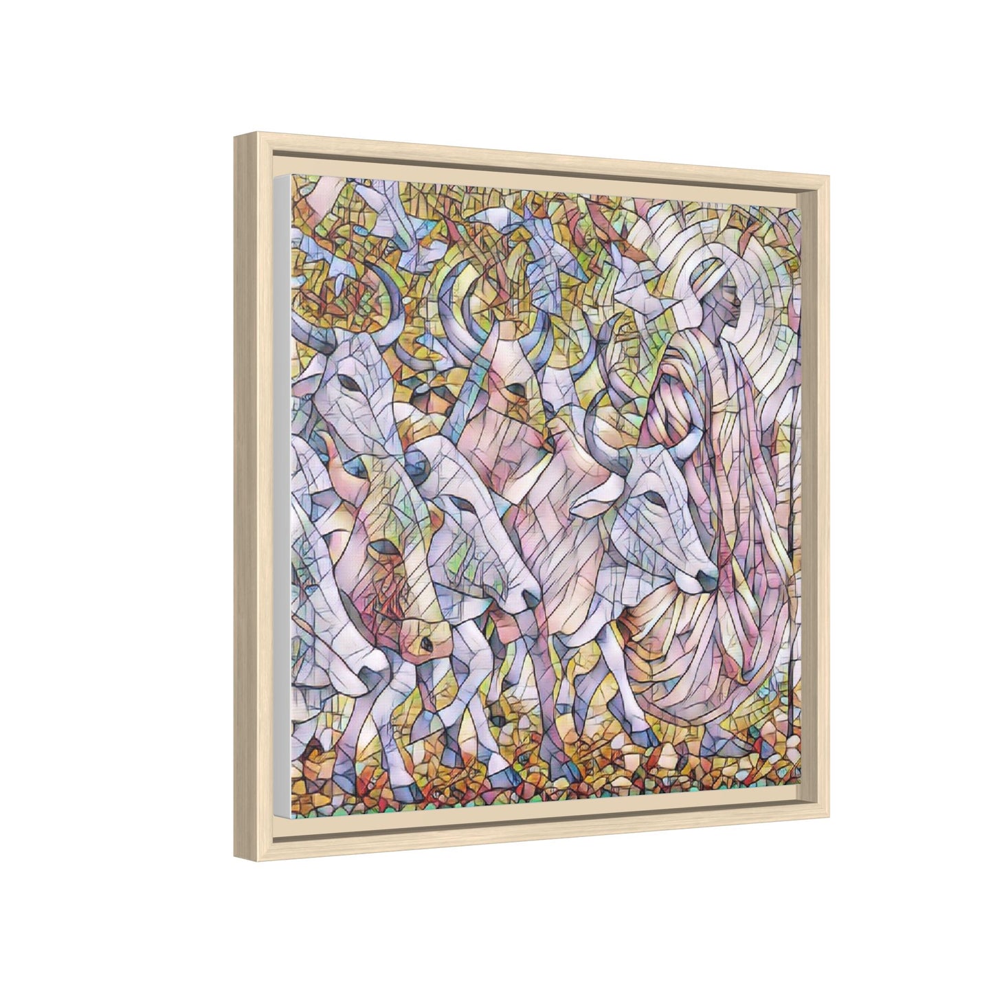 Framed Matte Canvas Art — Stained-Glass Style Cattle Herd