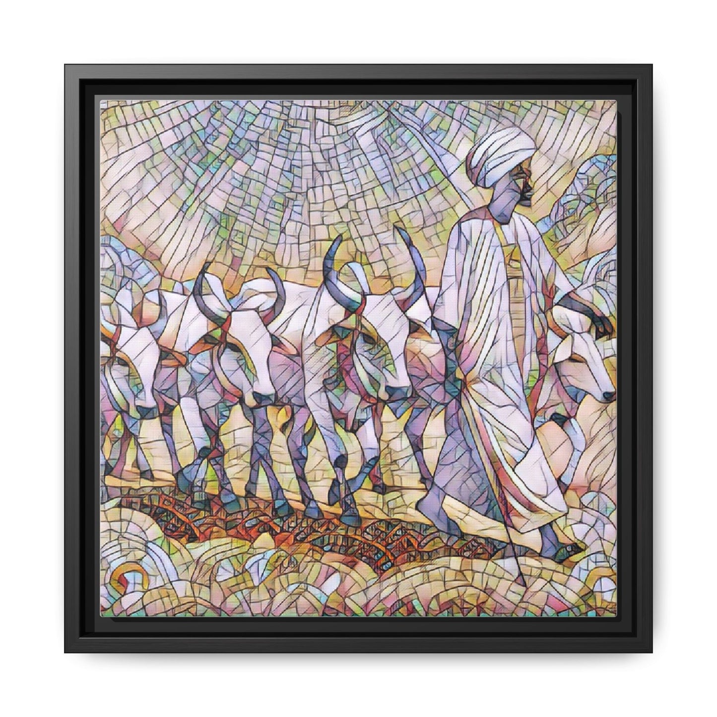 Framed Matte Canvas Art — African Herdsman Mosaic Print