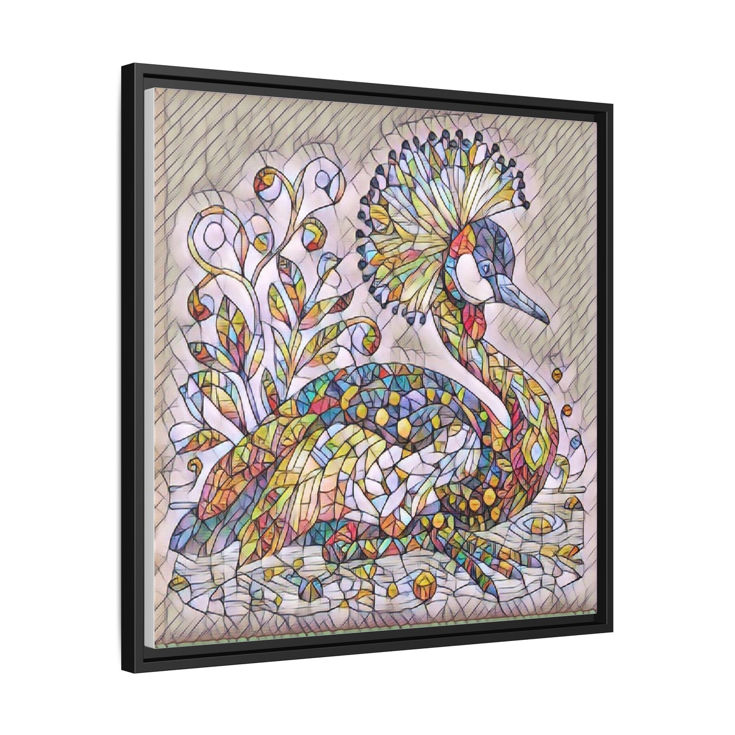 Colorful Peacock Mosaic Framed Canvas Art