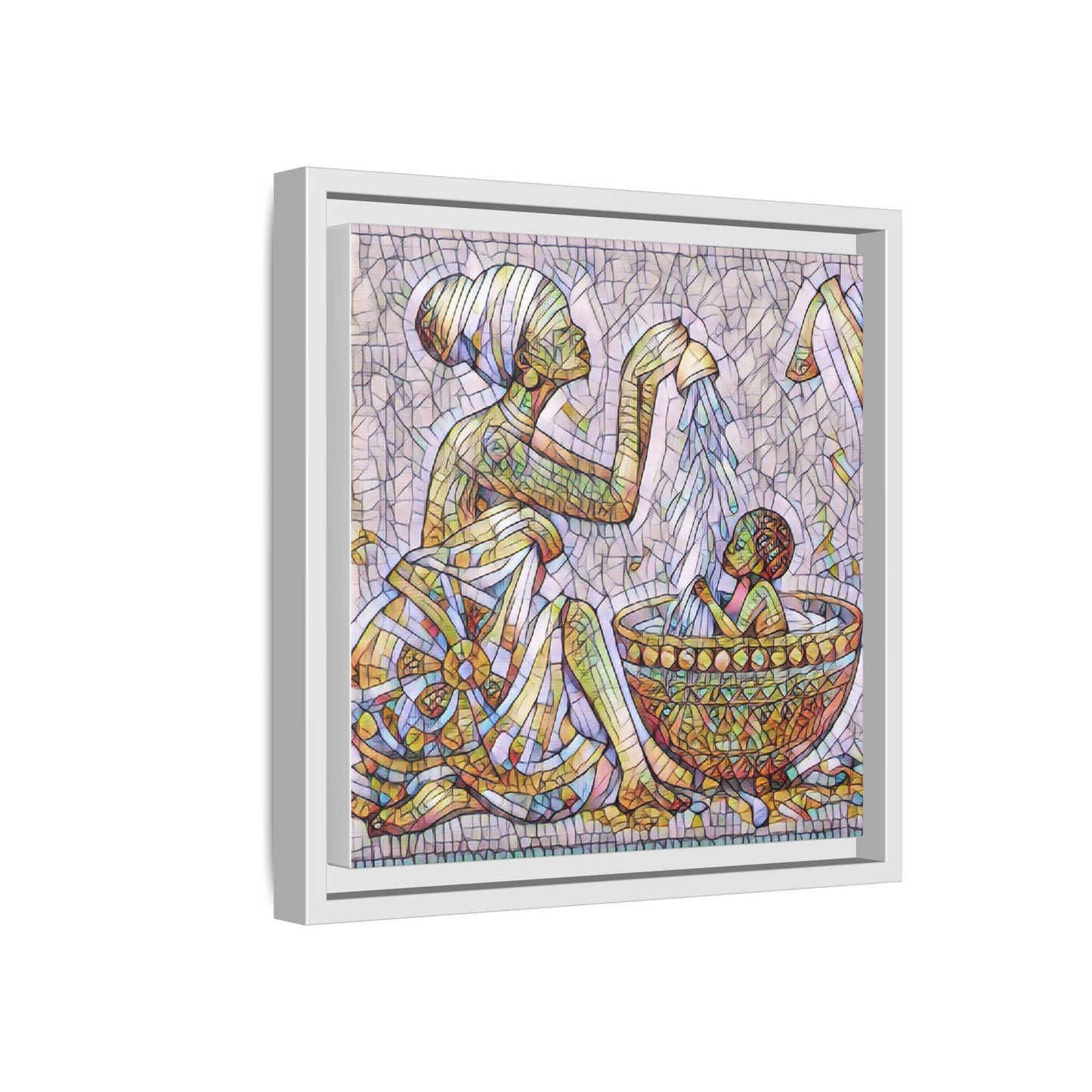 African Mother and Child Mosaic Matte Canvas (Framed)