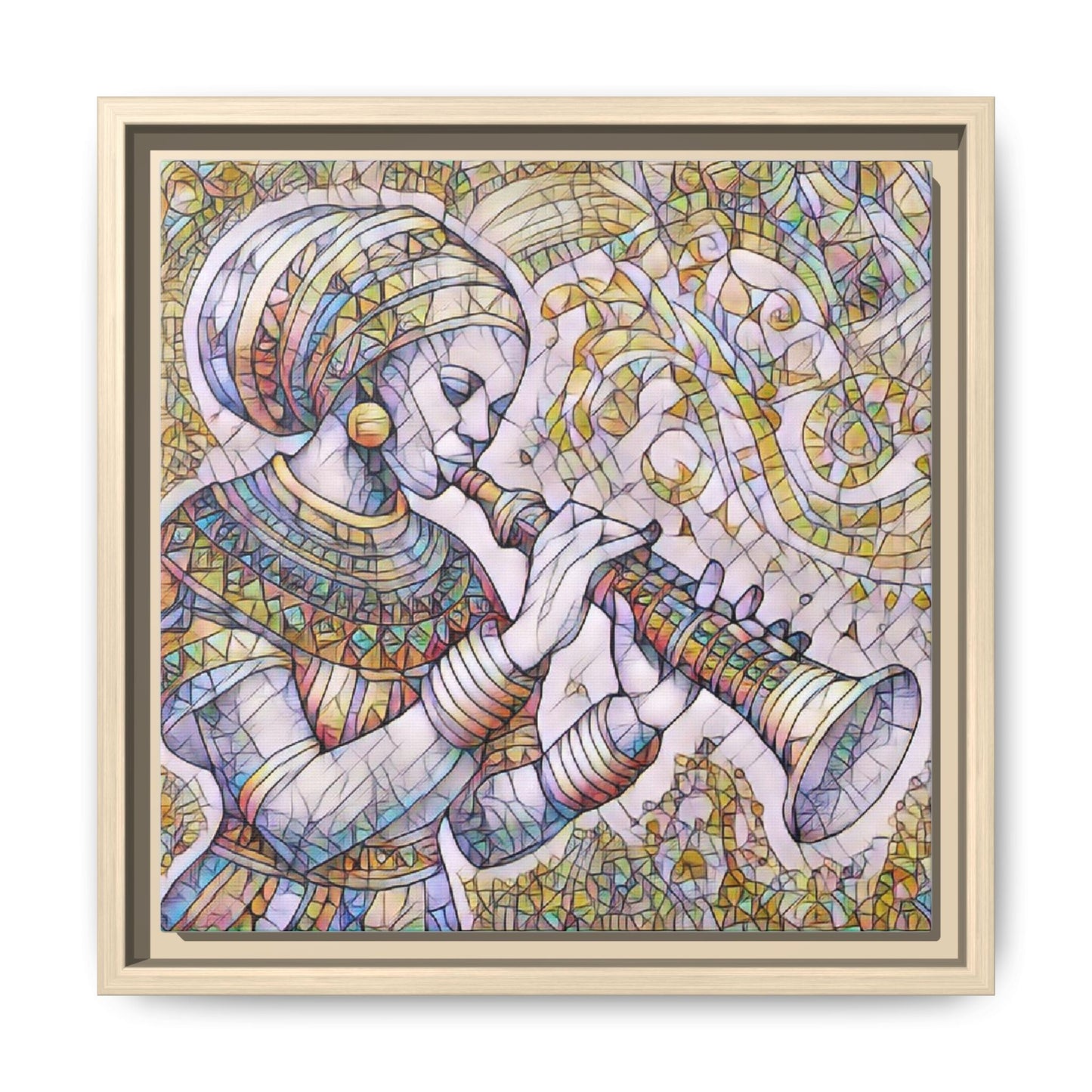 Egyptian Flutist Mosaic Matte Canvas Framed Art