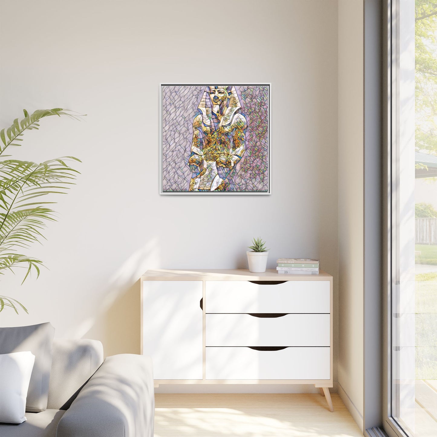 Framed Abstract Pharaoh Matte Canvas Wall Art — Multicolor Egyptian Statue Print