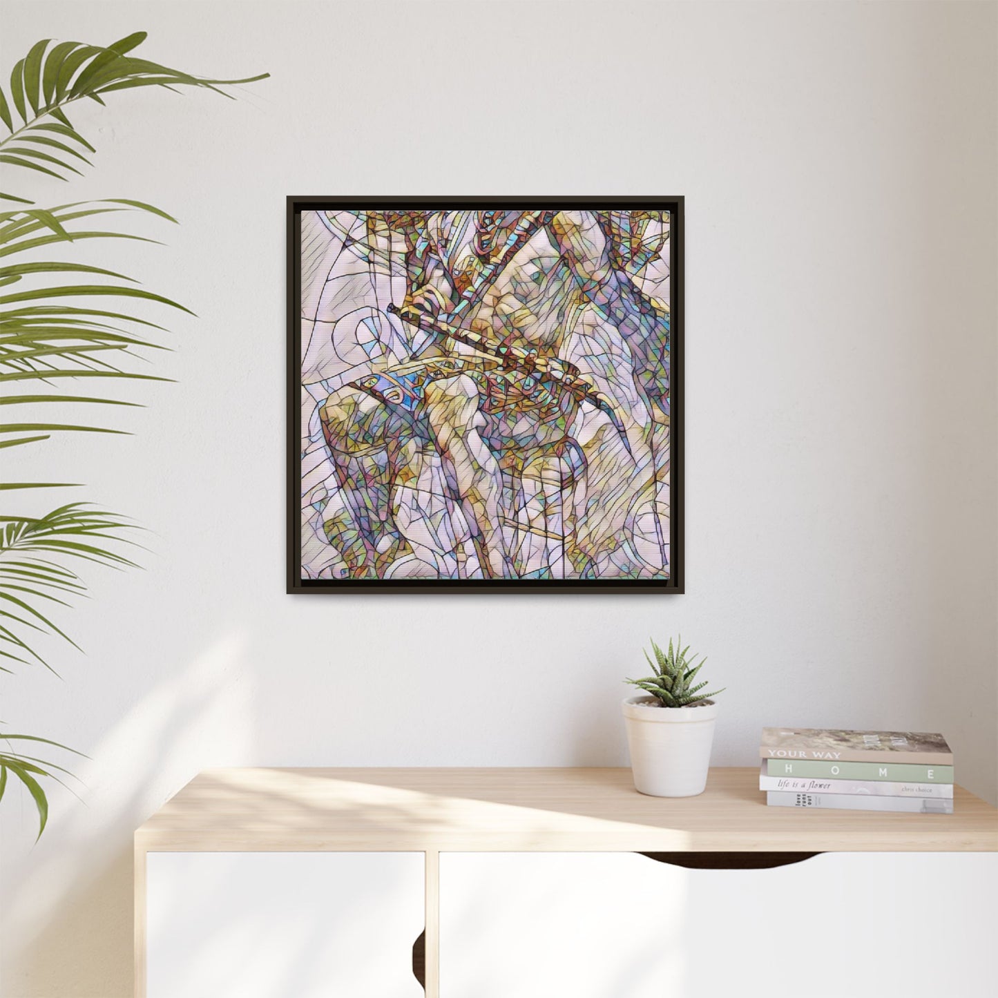 Framed Abstract Musician Canvas Art — Multi‑Color Jazz Saxophone Print