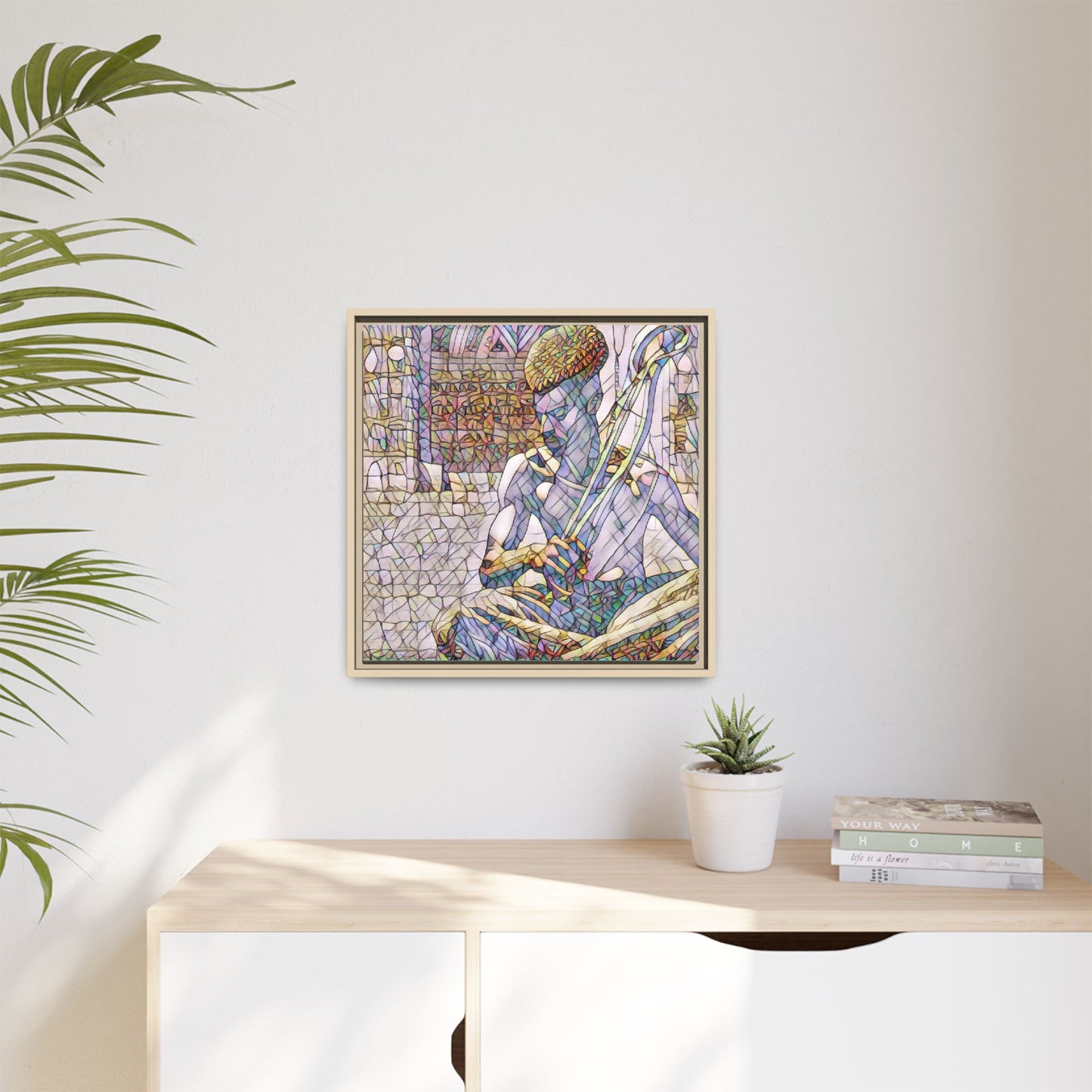 Framed Matte Canvas Art – Stained-Glass Style Musician Print