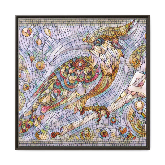 Stained Glass Style Bird Matte Framed Canvas — Multicolor Decorative Wall Art