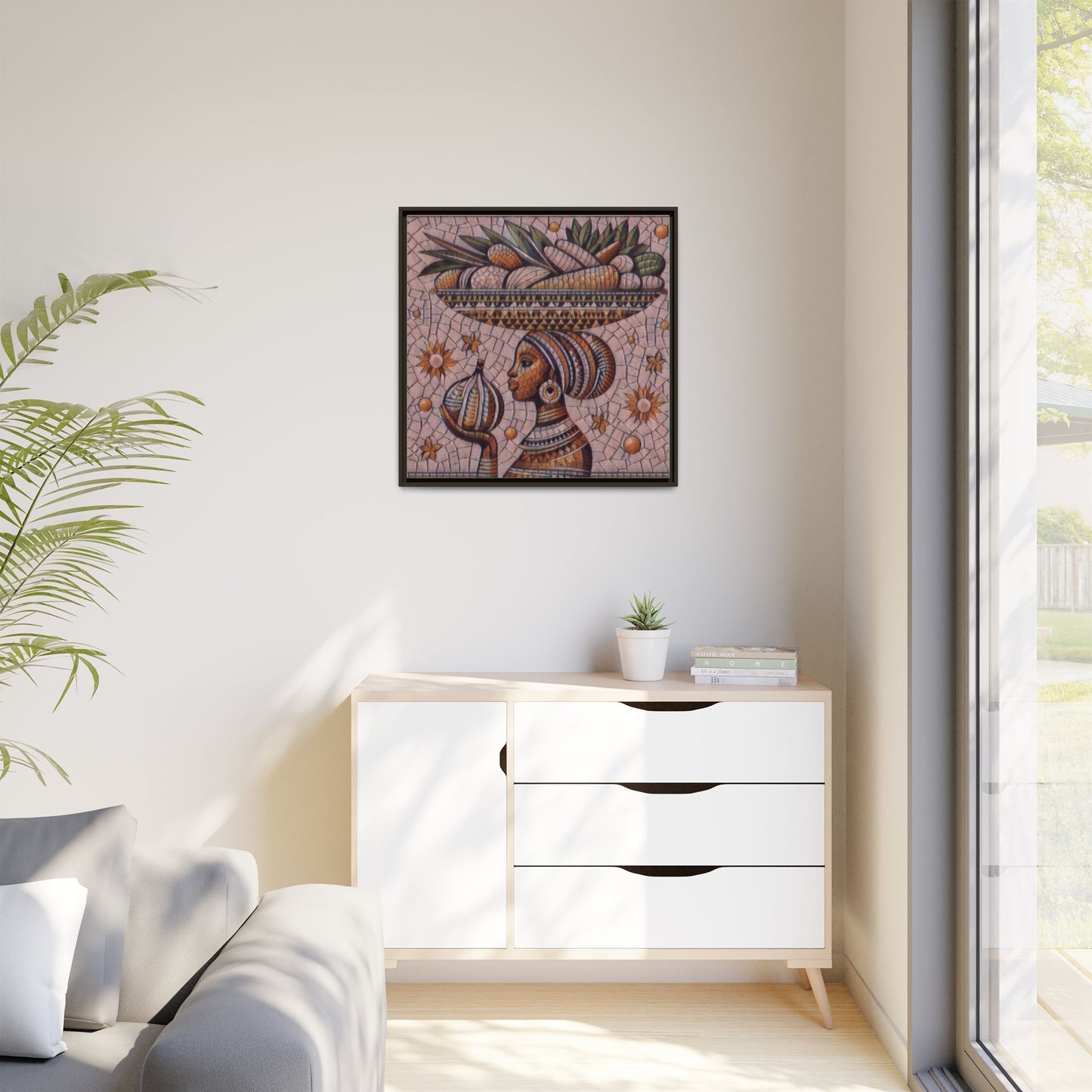 Egyptian Mosaic Goddess Matte Framed Canvas Wall Art