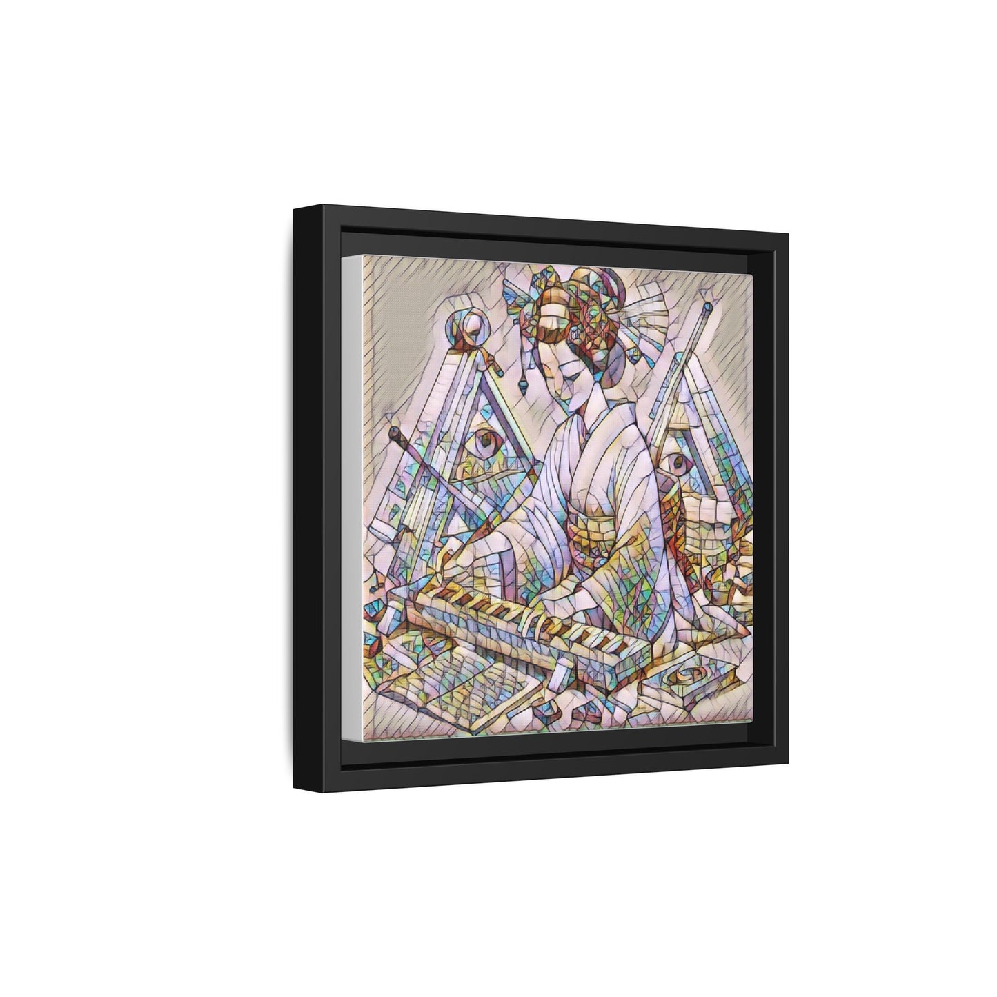 Framed Matte Canvas: Stained-Glass Geisha Wall Art