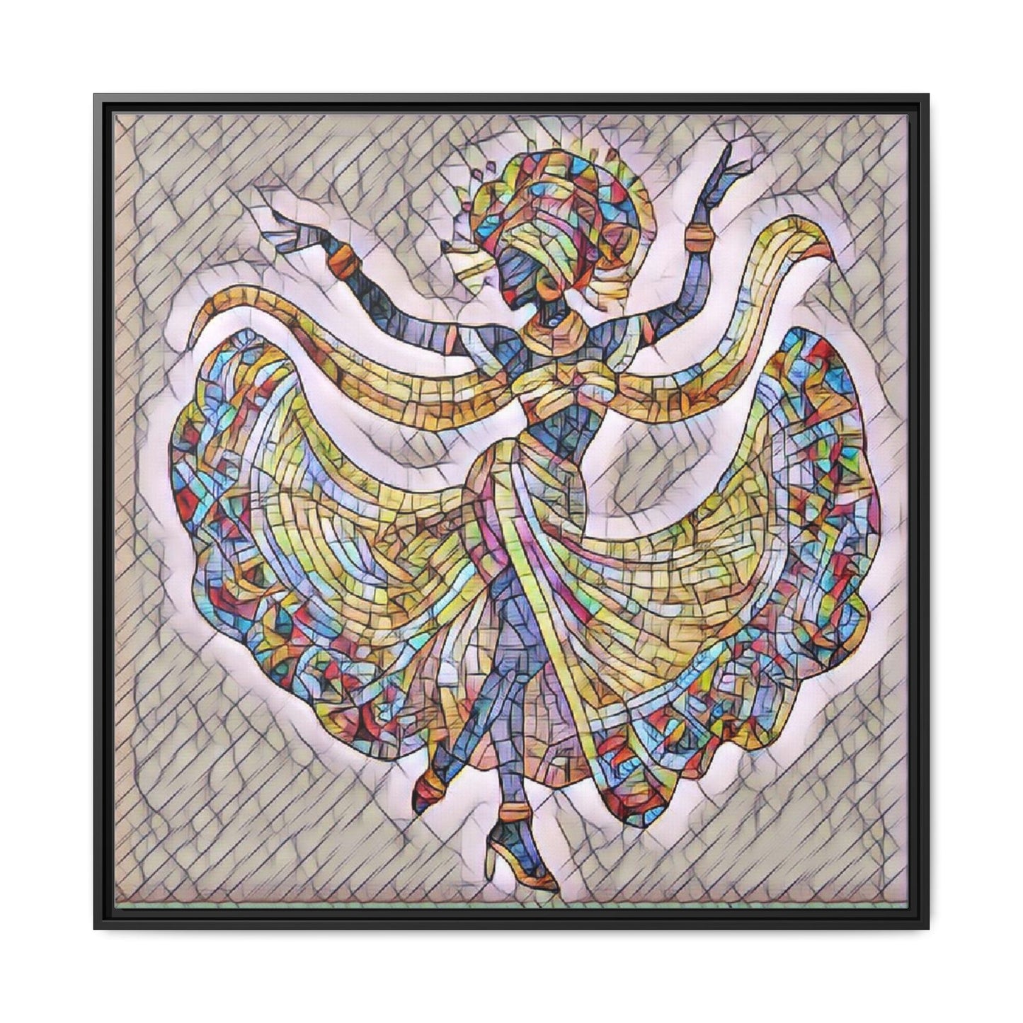 Colorful Mosaic Dancer Framed Canvas Art