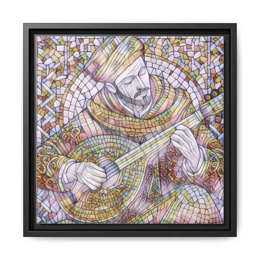 Framed Matte Canvas - Mosaic Musician Lute Player Wall Art