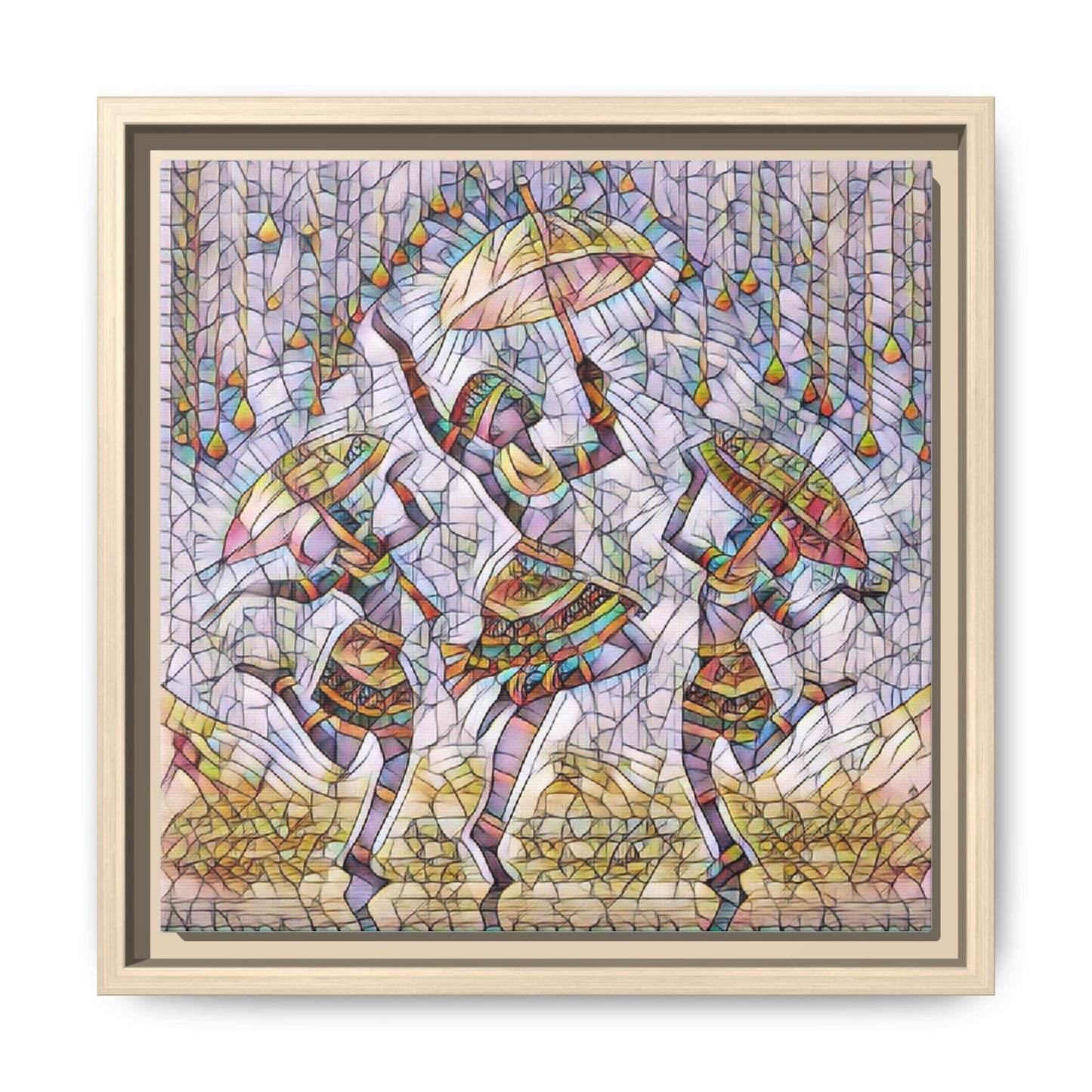 Colorful African Dance Framed Canvas Art — Umbrella Dancers Wall Decor
