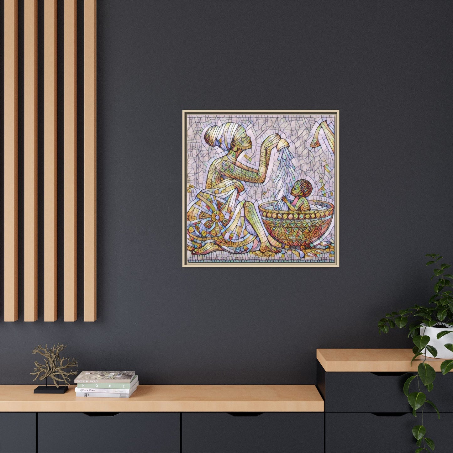 African Mother and Child Mosaic Matte Canvas (Framed)