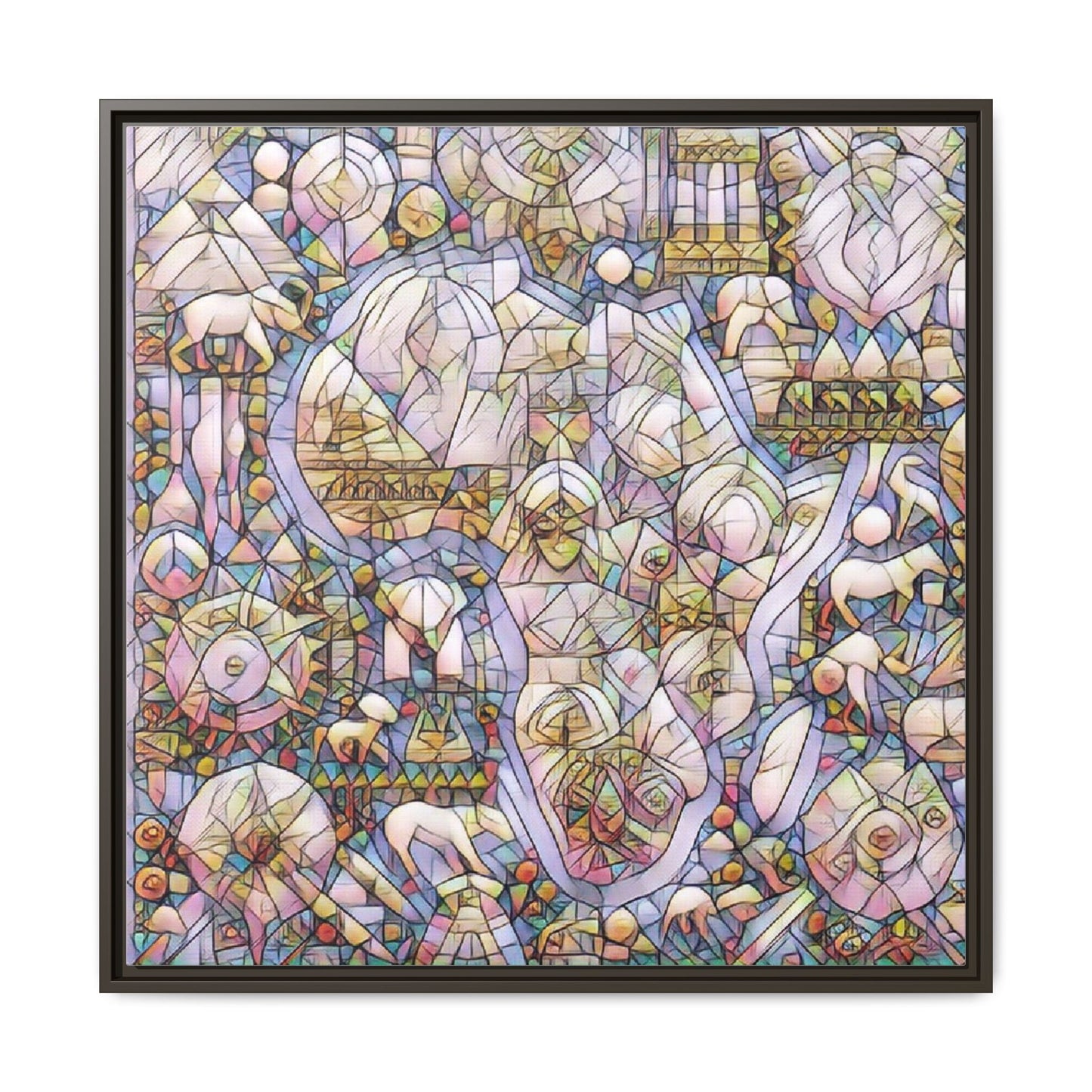 Abstract Stained-Glass Style Framed Canvas Print