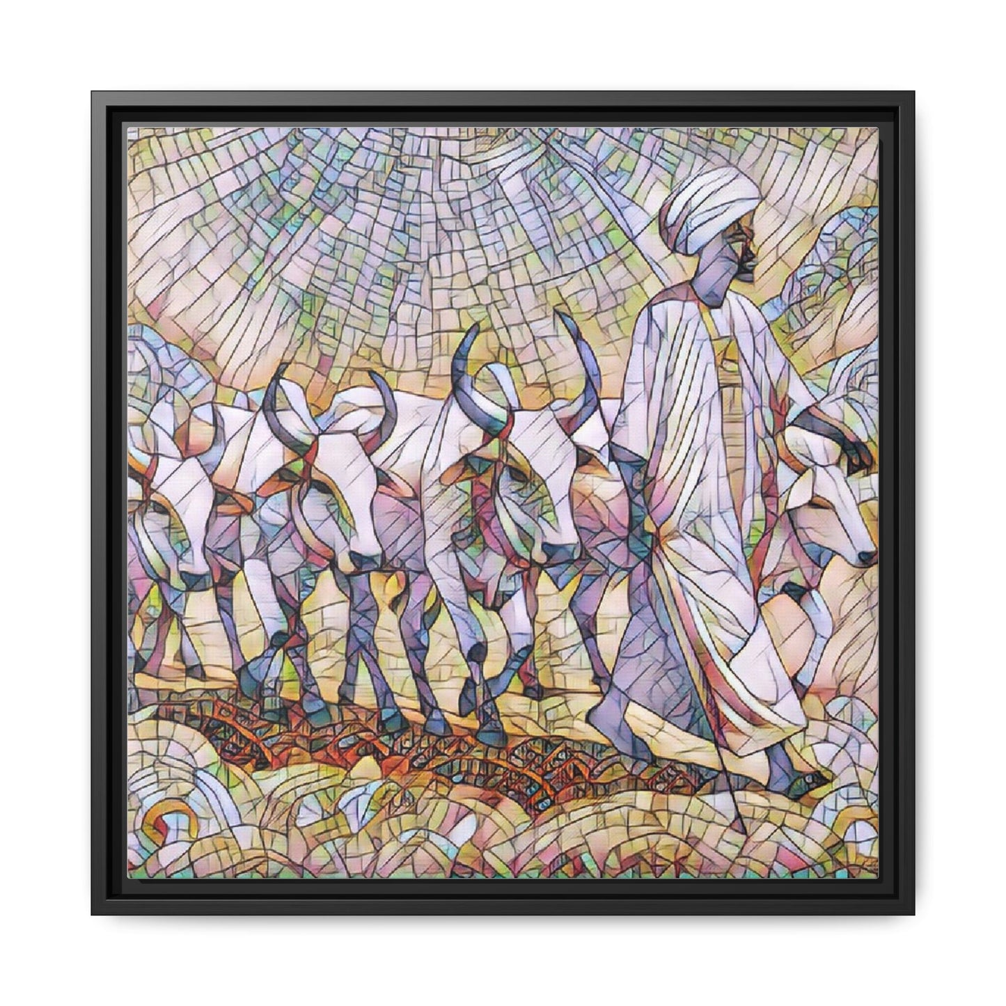 Framed Matte Canvas Art — African Herdsman Mosaic Print