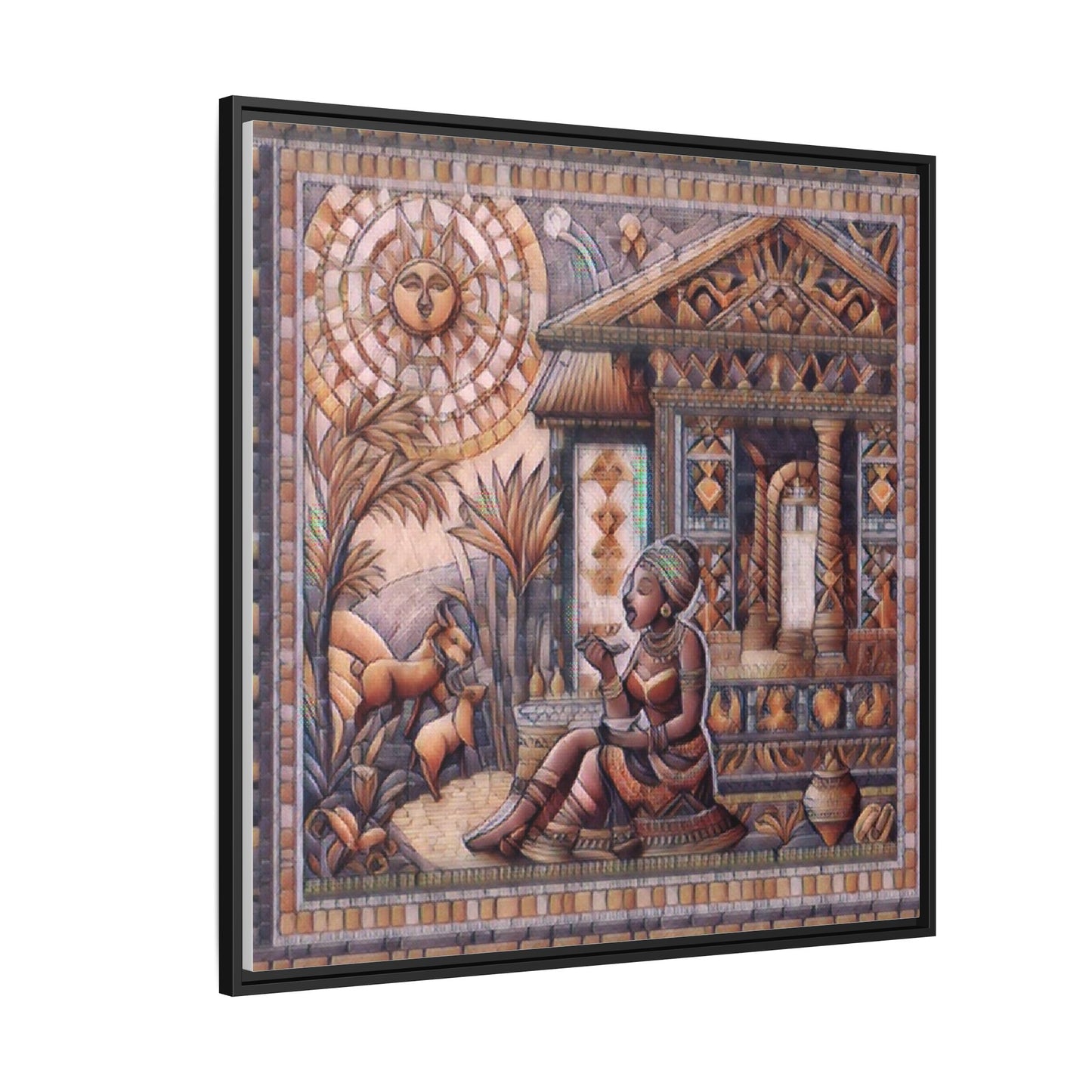 Egyptian Goddess Mosaic Framed Canvas Art — Colorful Ancient Ritual Wall Decor