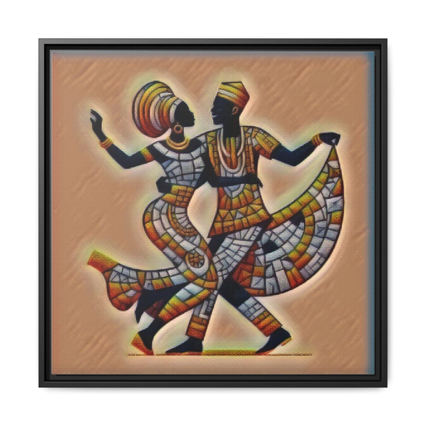 Framed African Dance Mosaic Art Print — Matte Canvas Wall Decor