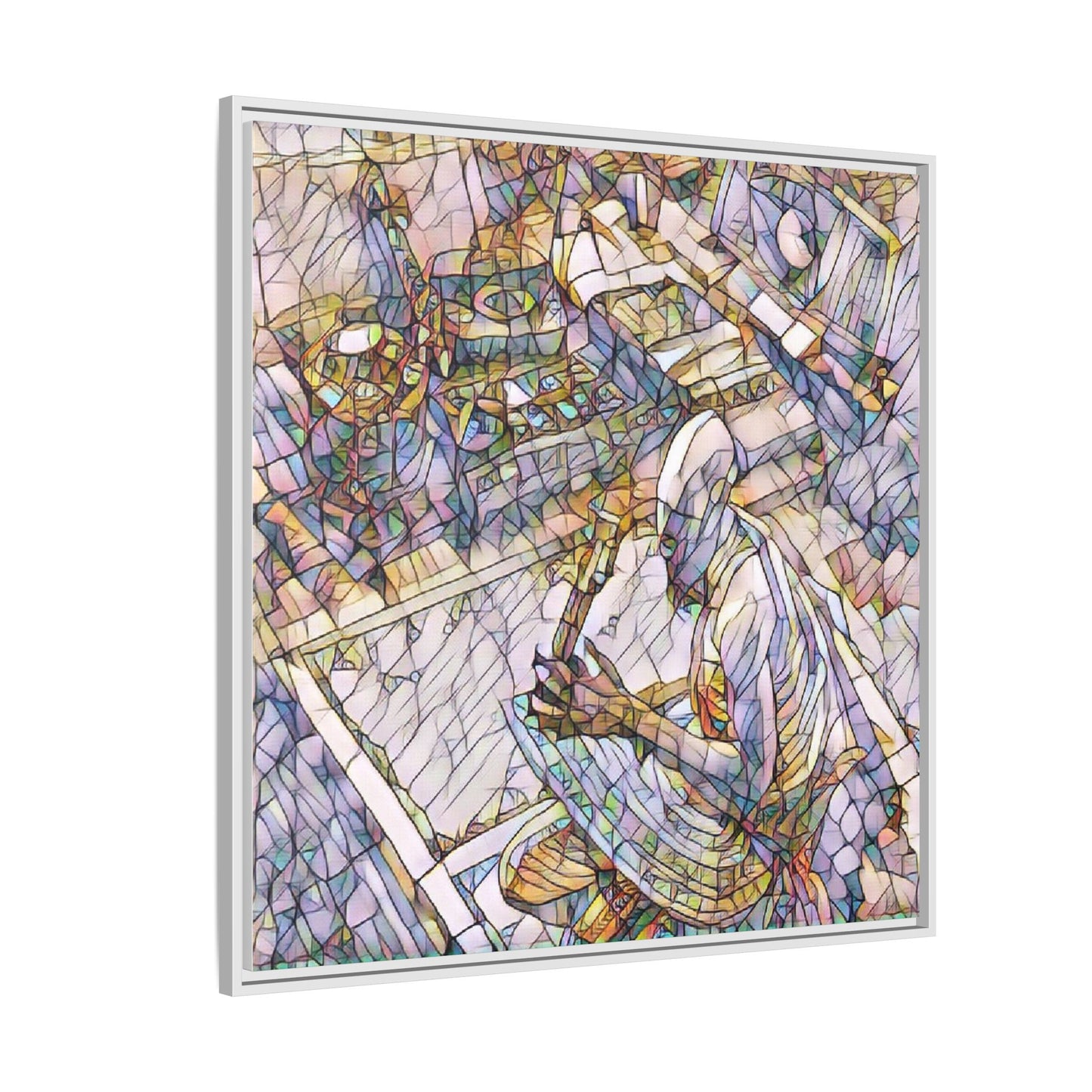 Stained-Glass DJ Matte Canvas Print (Framed) — Colorful Music Room Wall Art