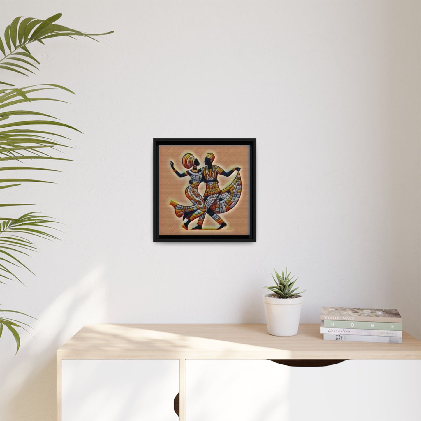 Framed African Dance Mosaic Art Print — Matte Canvas Wall Decor
