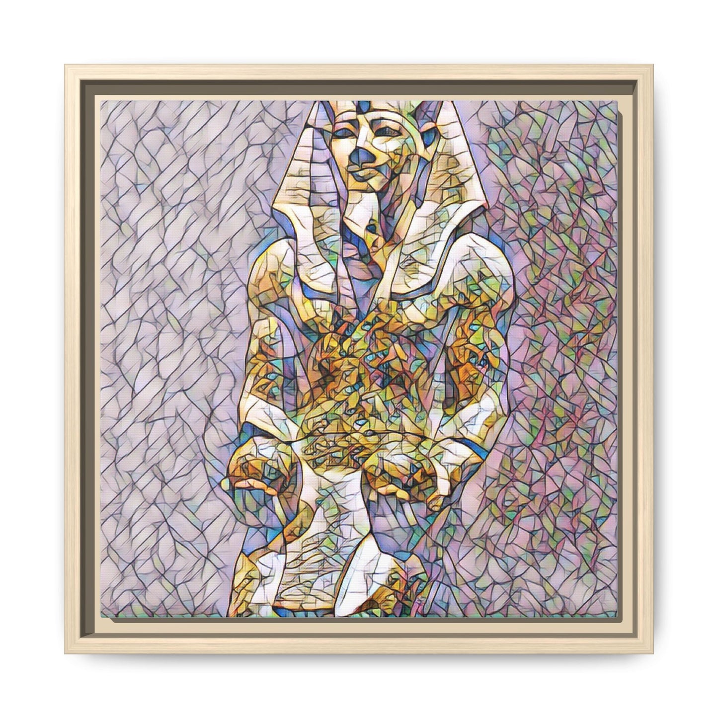 Framed Abstract Pharaoh Matte Canvas Wall Art — Multicolor Egyptian Statue Print