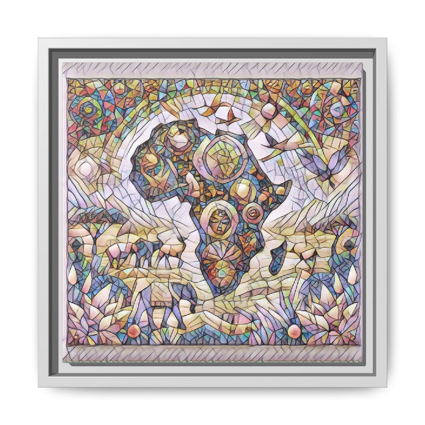 Abstract Mosaic Africa Framed Canvas — Colorful Stained-Glass Wall Art