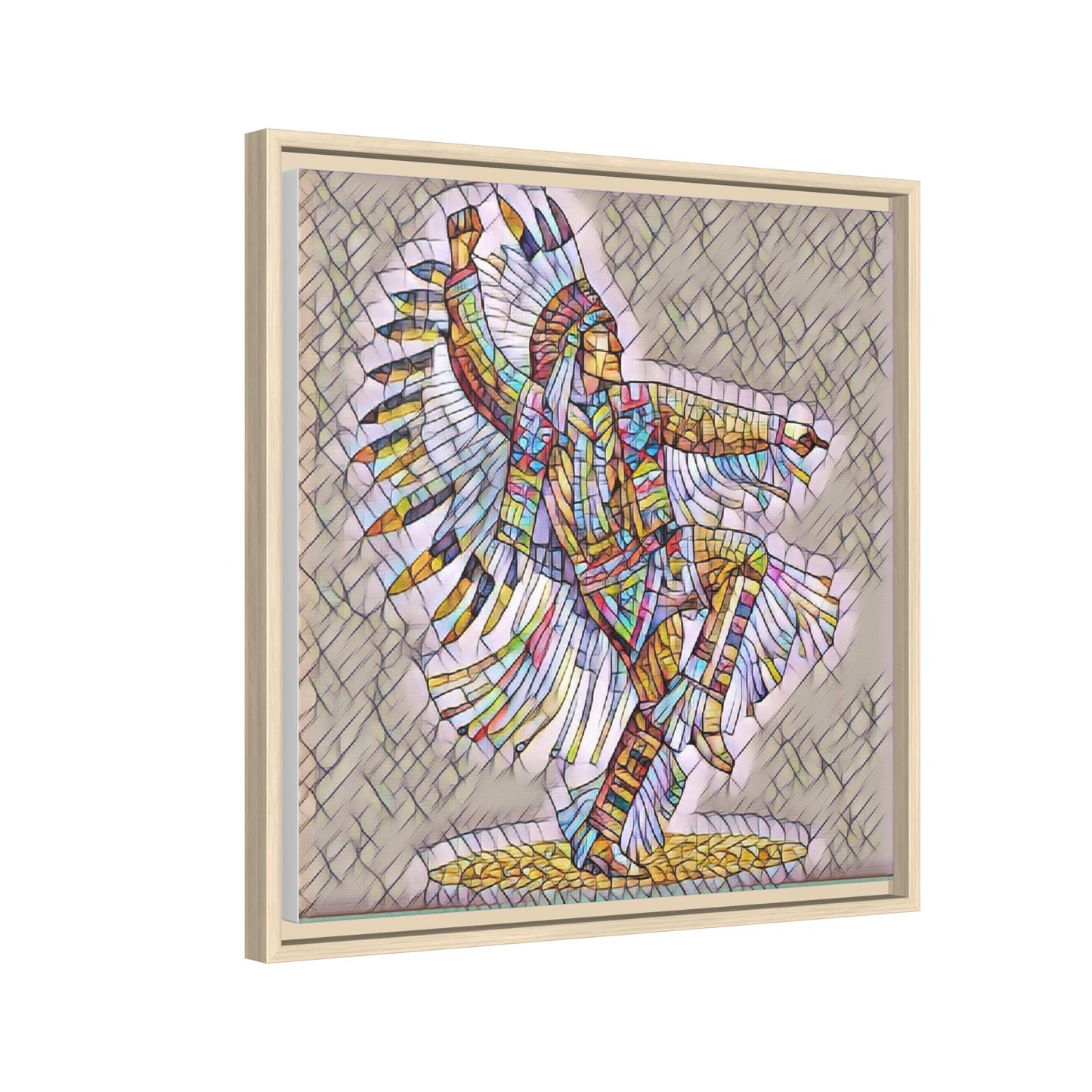 Colorful Native Dancer Framed Canvas Art — Stained Glass Style Wall Decor