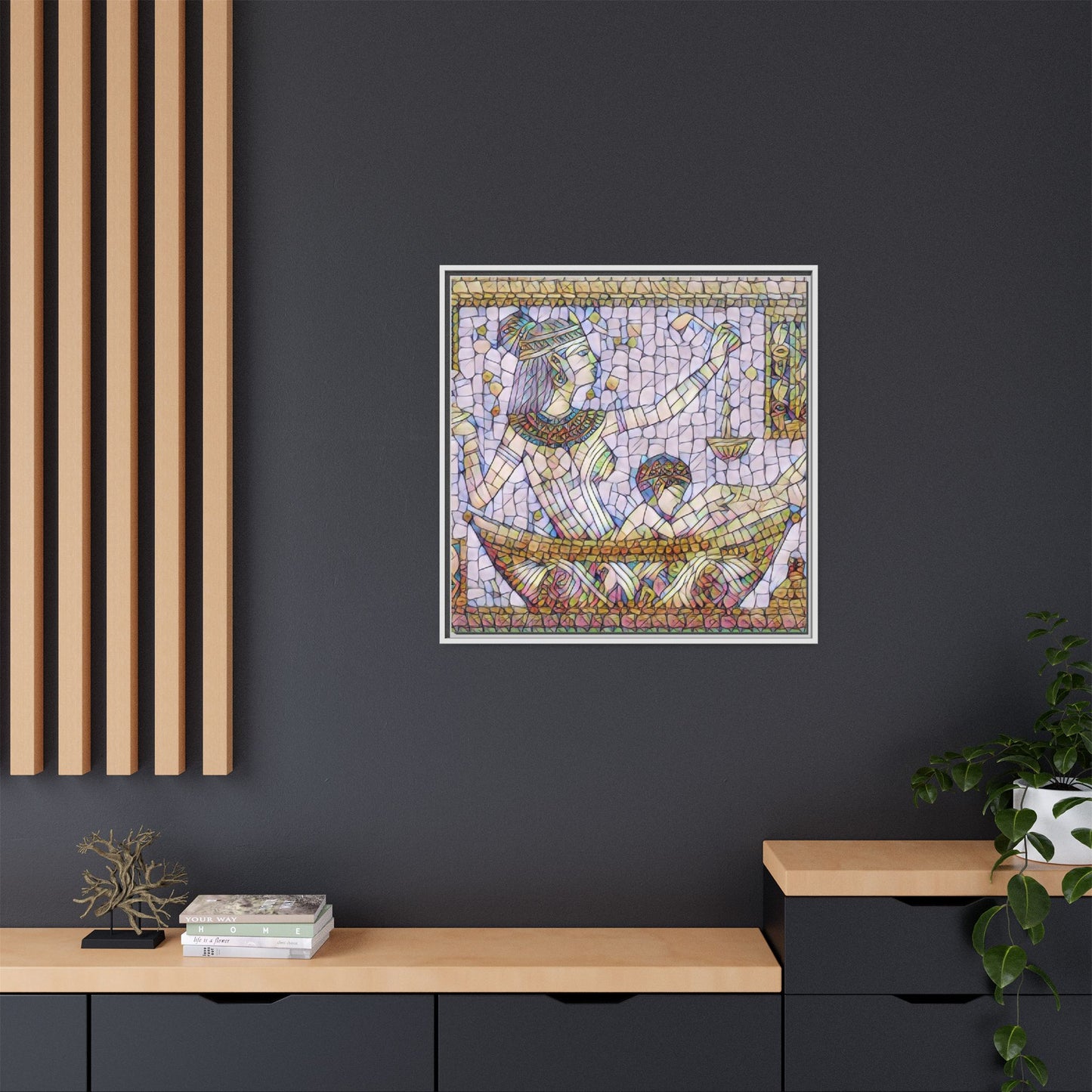 Egyptian Mosaic Goddess Matte Canvas Print (Framed)