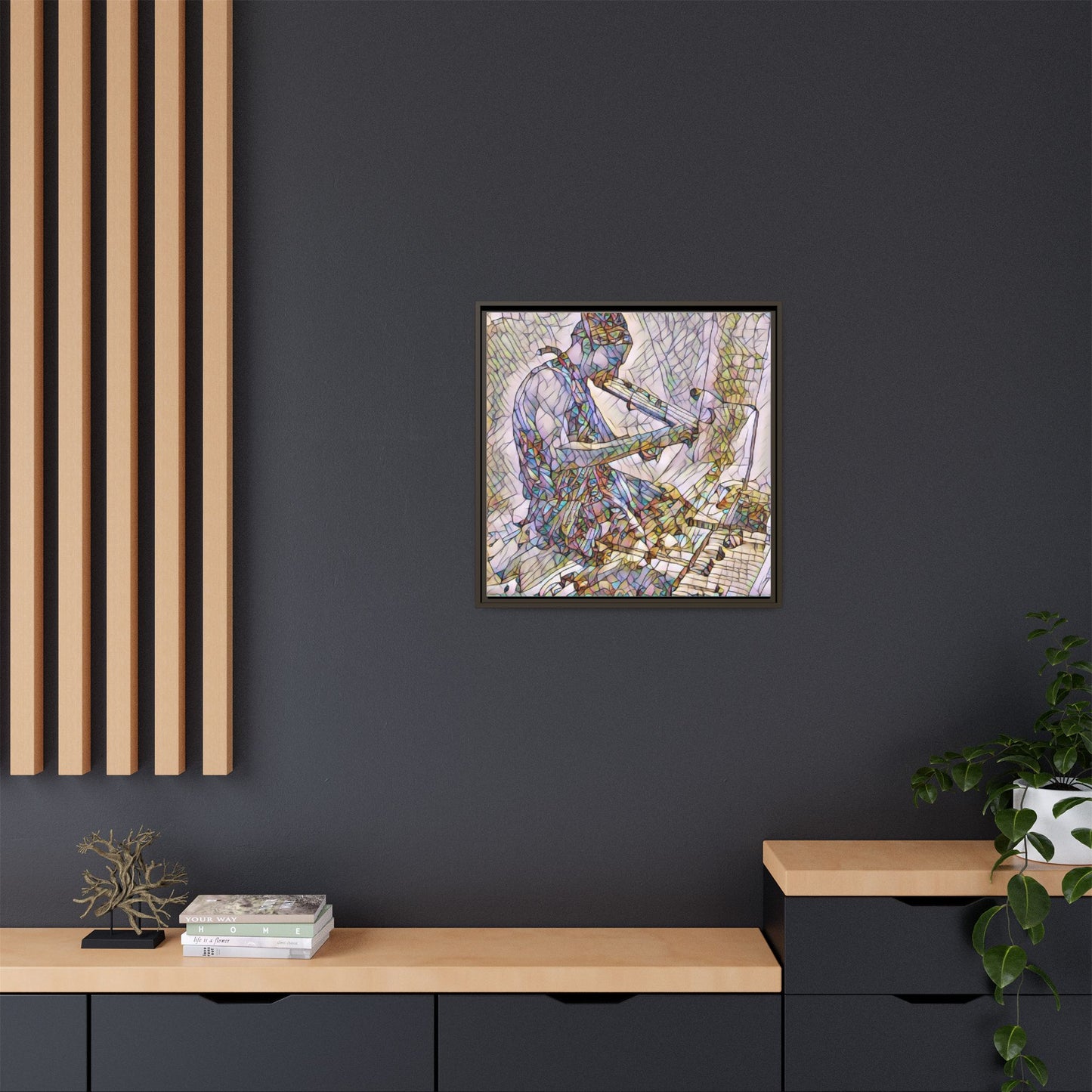 Abstract Violinist Matte Framed Canvas – Colorful Musical Art Print