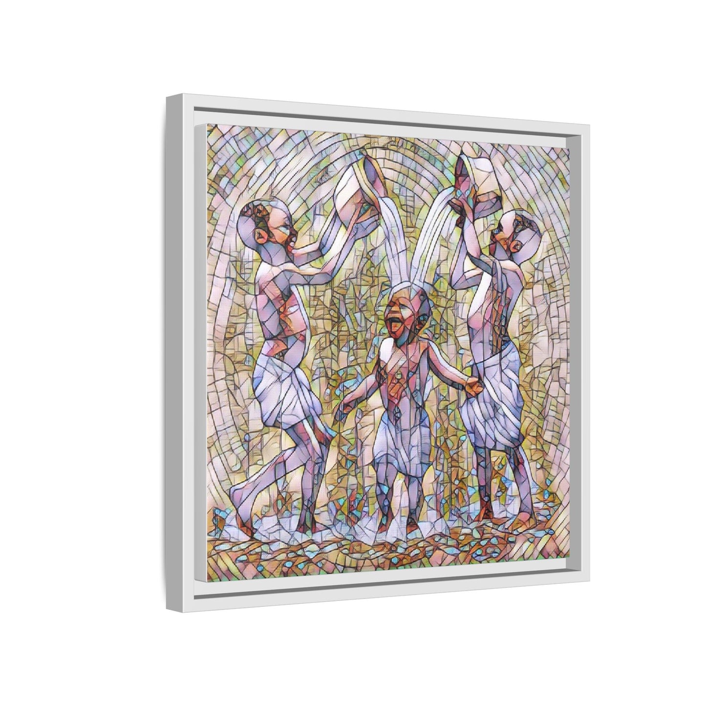 Framed Matte Canvas Art – Joyful Water Dance Family Stained-Glass Print