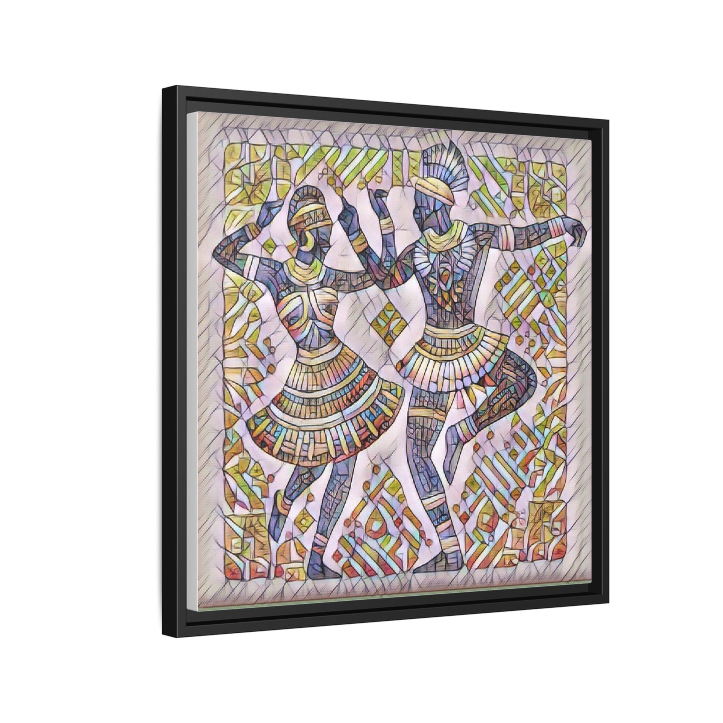 Framed Matte Canvas Print — Colorful Tribal Dancers Wall Art