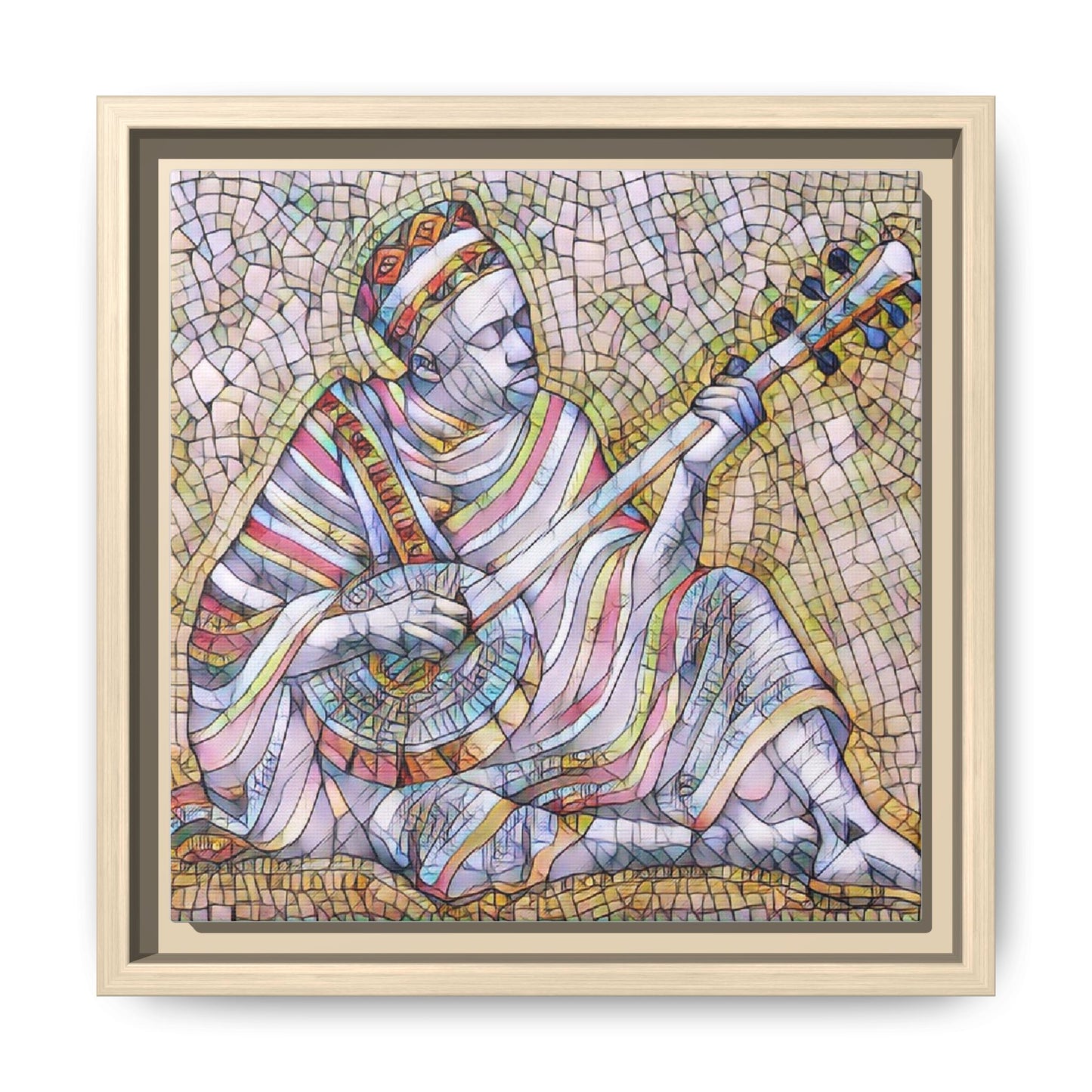 Framed Mosaic Musician Canvas – Colorful Bohemian Wall Art