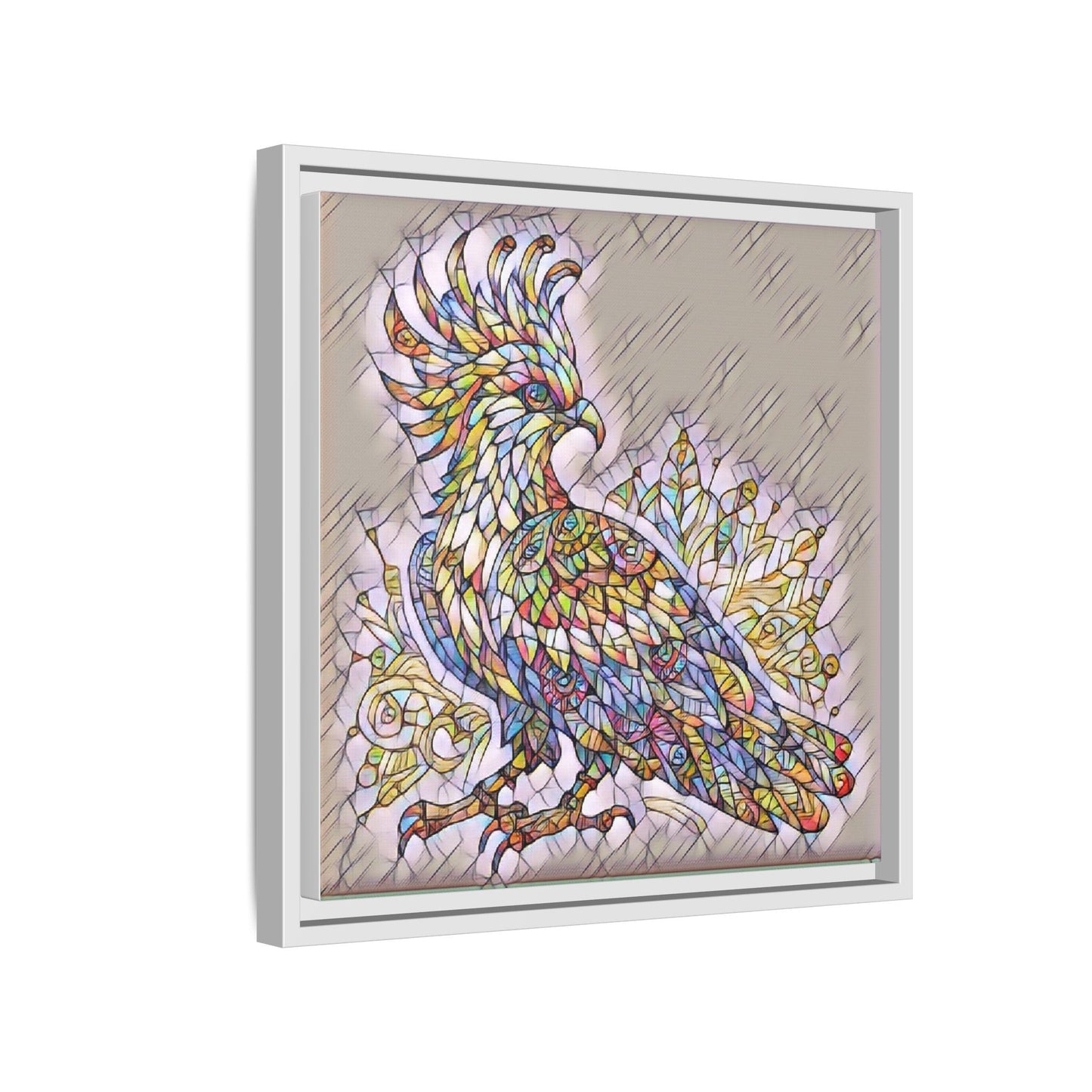 Colorful Stained-Glass Cockatoo Matte Framed Canvas