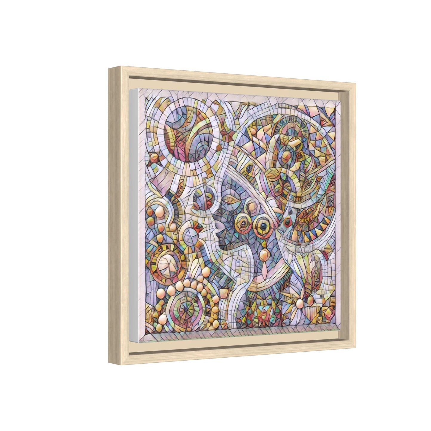 Abstract Mosaic Framed Canvas Art — Multicolor Geometric Wall Decor