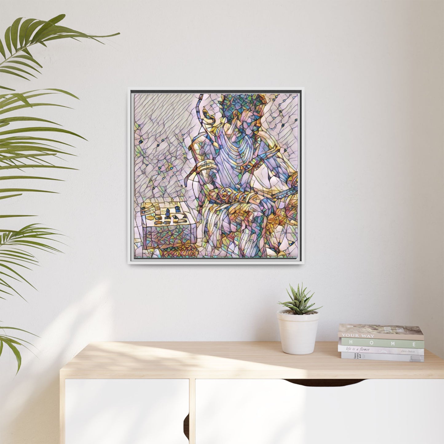 Framed Matte Canvas Art — Abstract Stained-Glass Chess Player