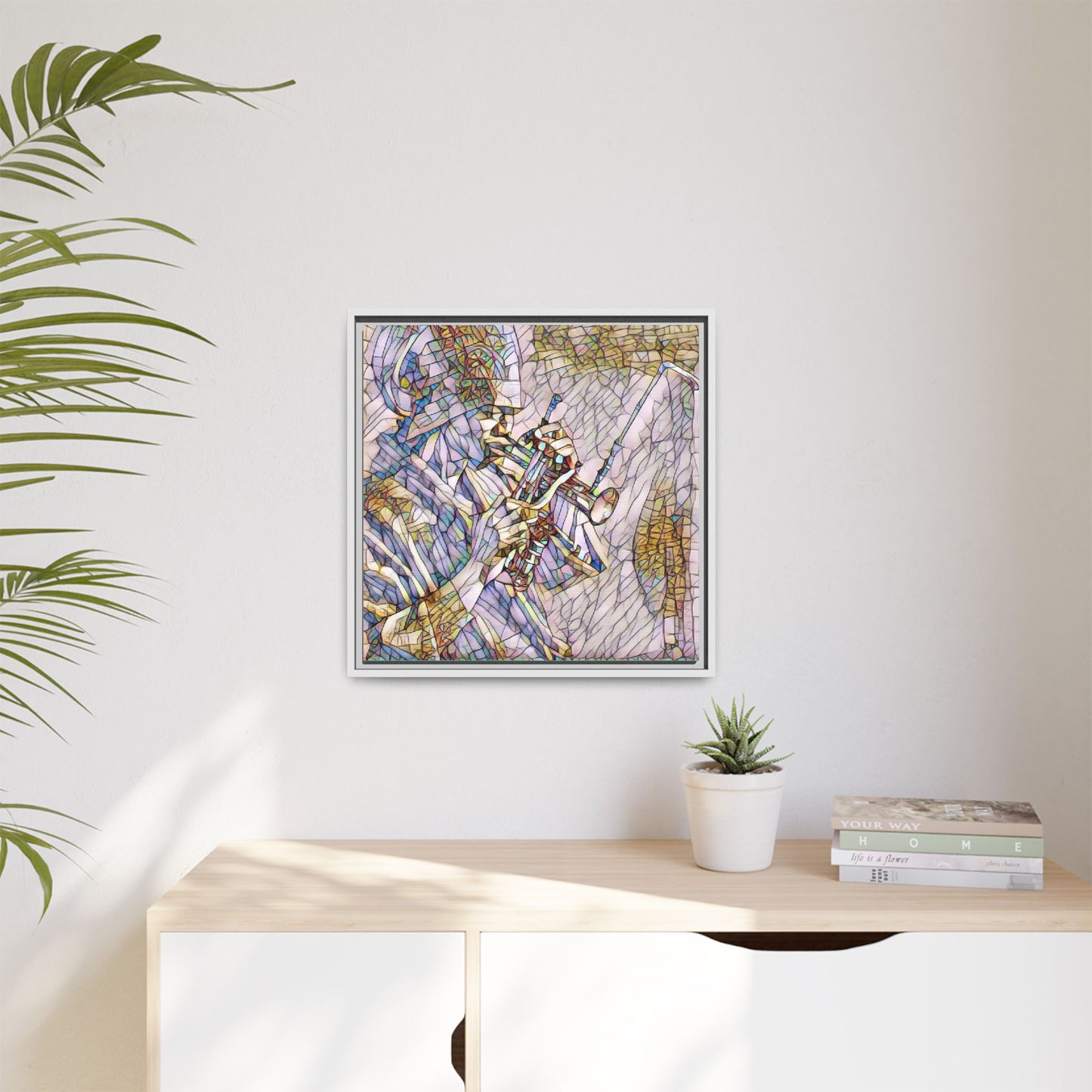 Framed Abstract Trumpet Player Matte Canvas Art