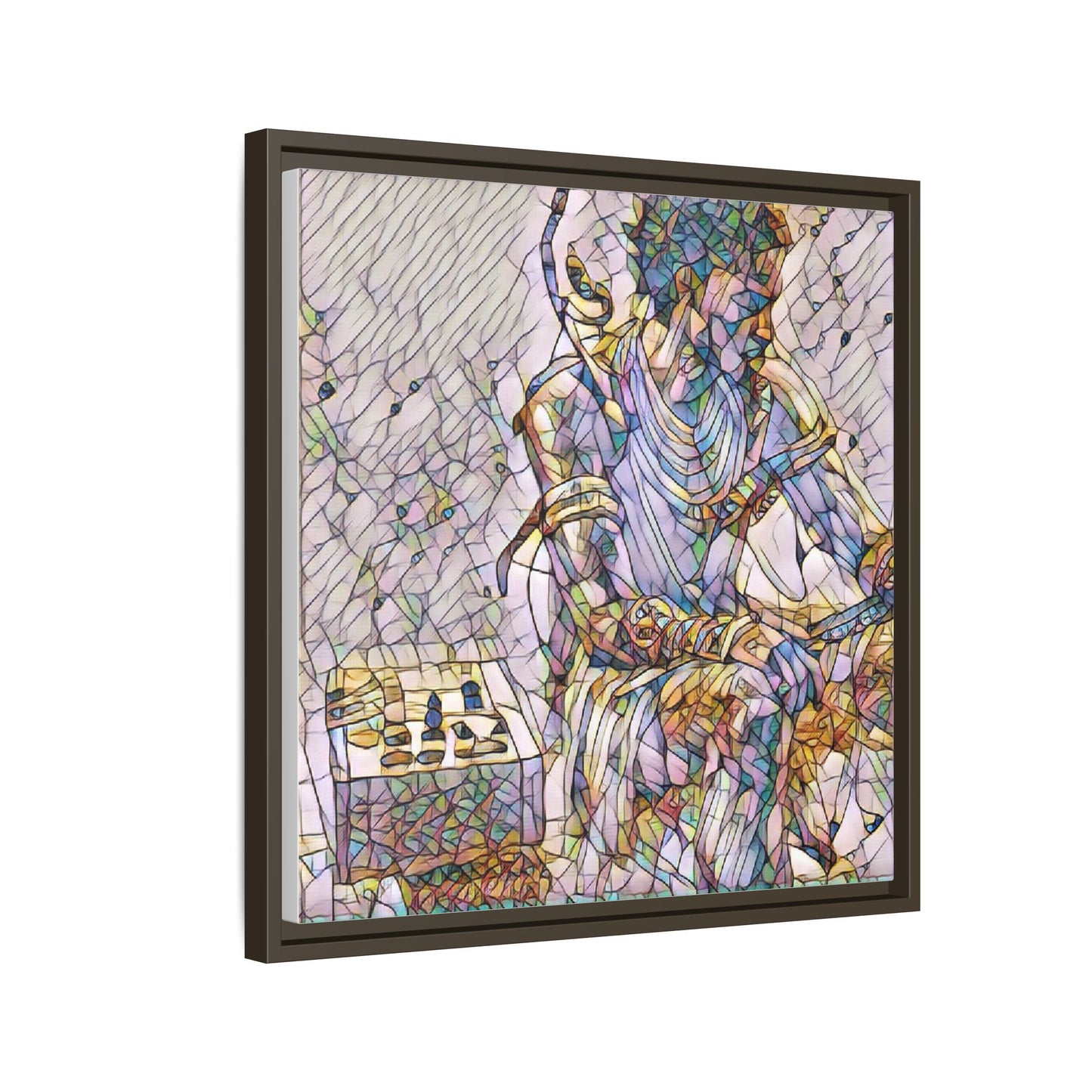Framed Matte Canvas Art — Abstract Stained-Glass Chess Player