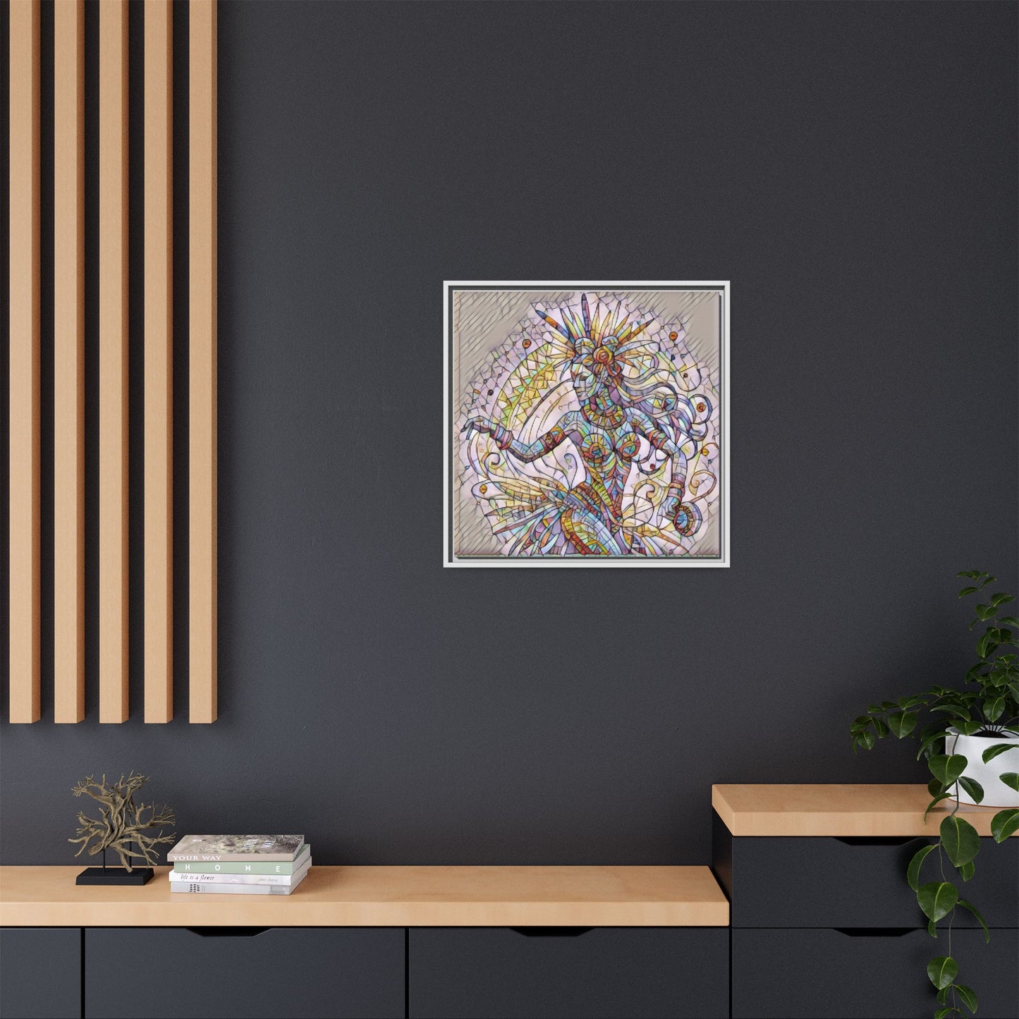 Colorful Mermaid Mosaic Framed Canvas Art — Boho Ocean Wall Decor