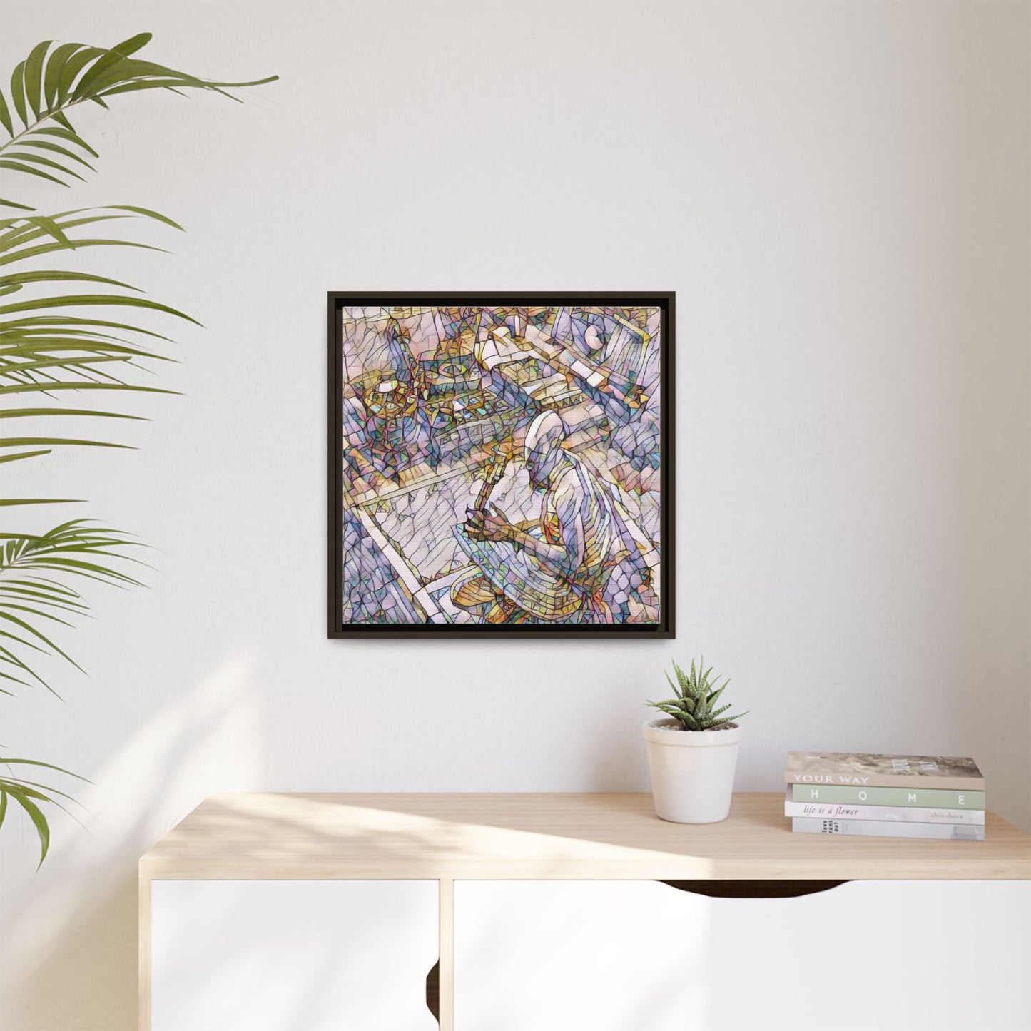 Stained-Glass DJ Matte Canvas Print (Framed) — Colorful Music Room Wall Art