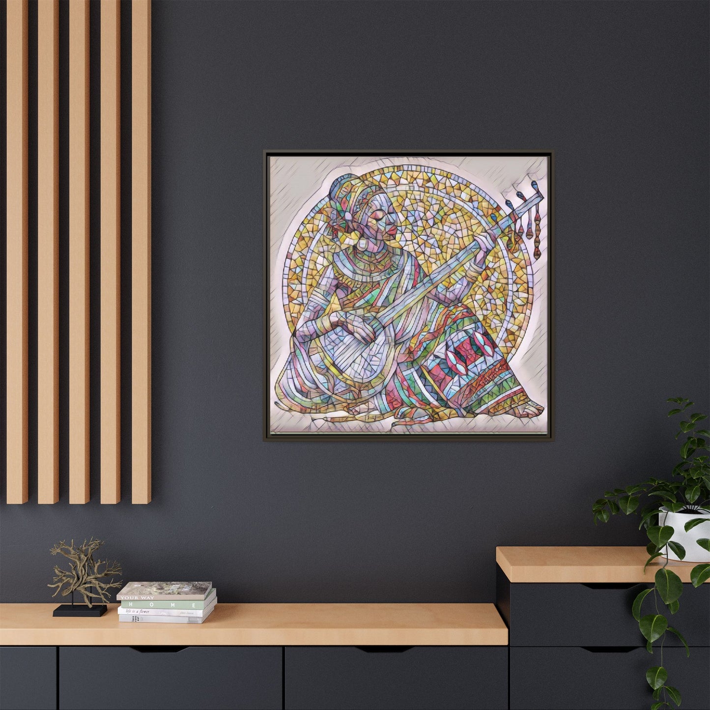 Framed Canvas Art - Colorful Mosaic Musician Wall Decor