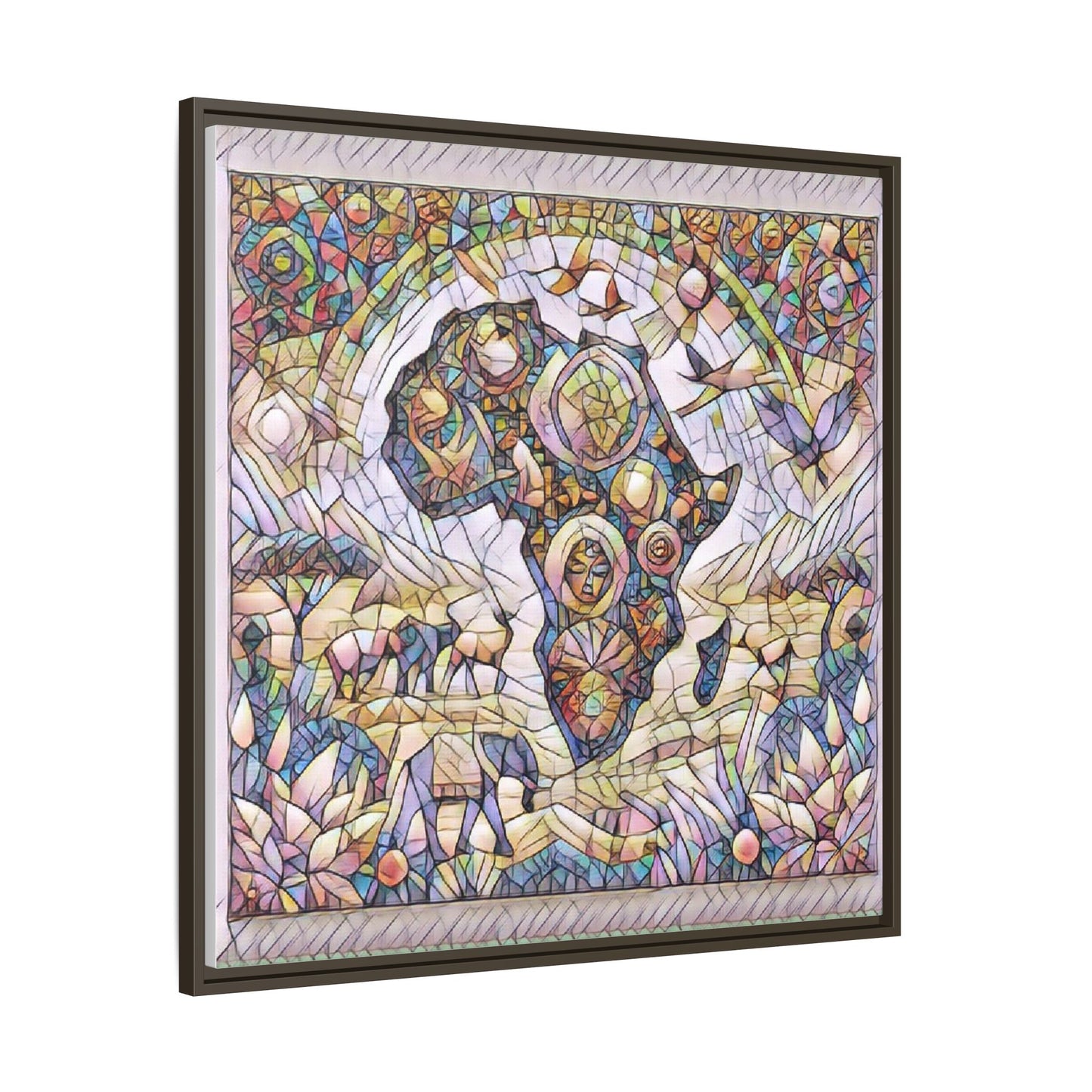 Abstract Mosaic Africa Framed Canvas — Colorful Stained-Glass Wall Art
