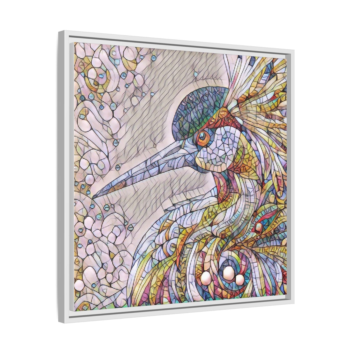 Colorful Stained-Glass Heron Matte Canvas Framed Wall Art