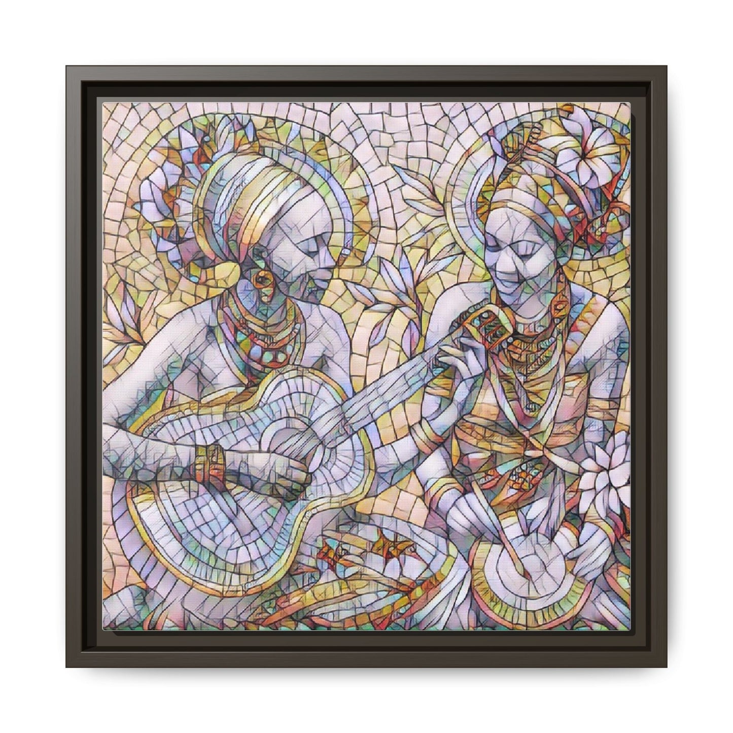 Framed Canvas Art – Colorful Mosaic Musicians Wall Decor