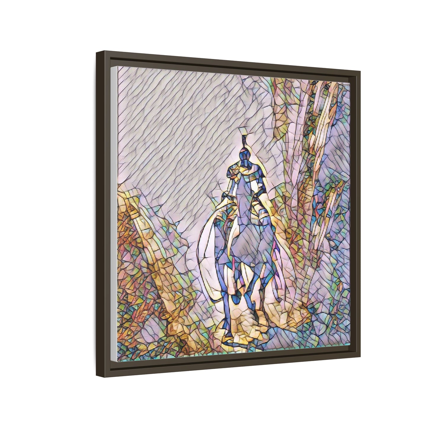 Stained-Glass Knight Matte Framed Canvas Wall Art