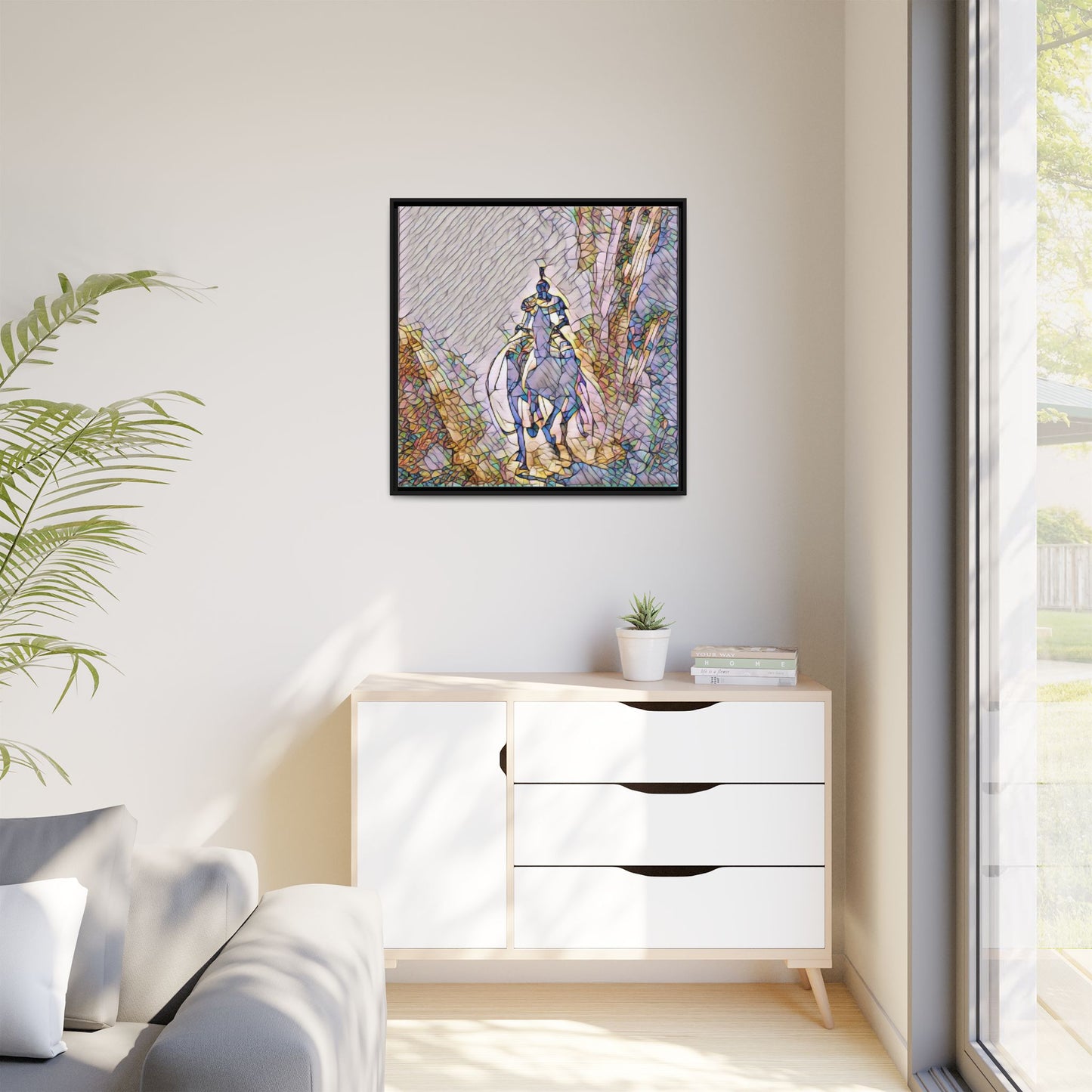 Stained-Glass Knight Matte Framed Canvas Wall Art