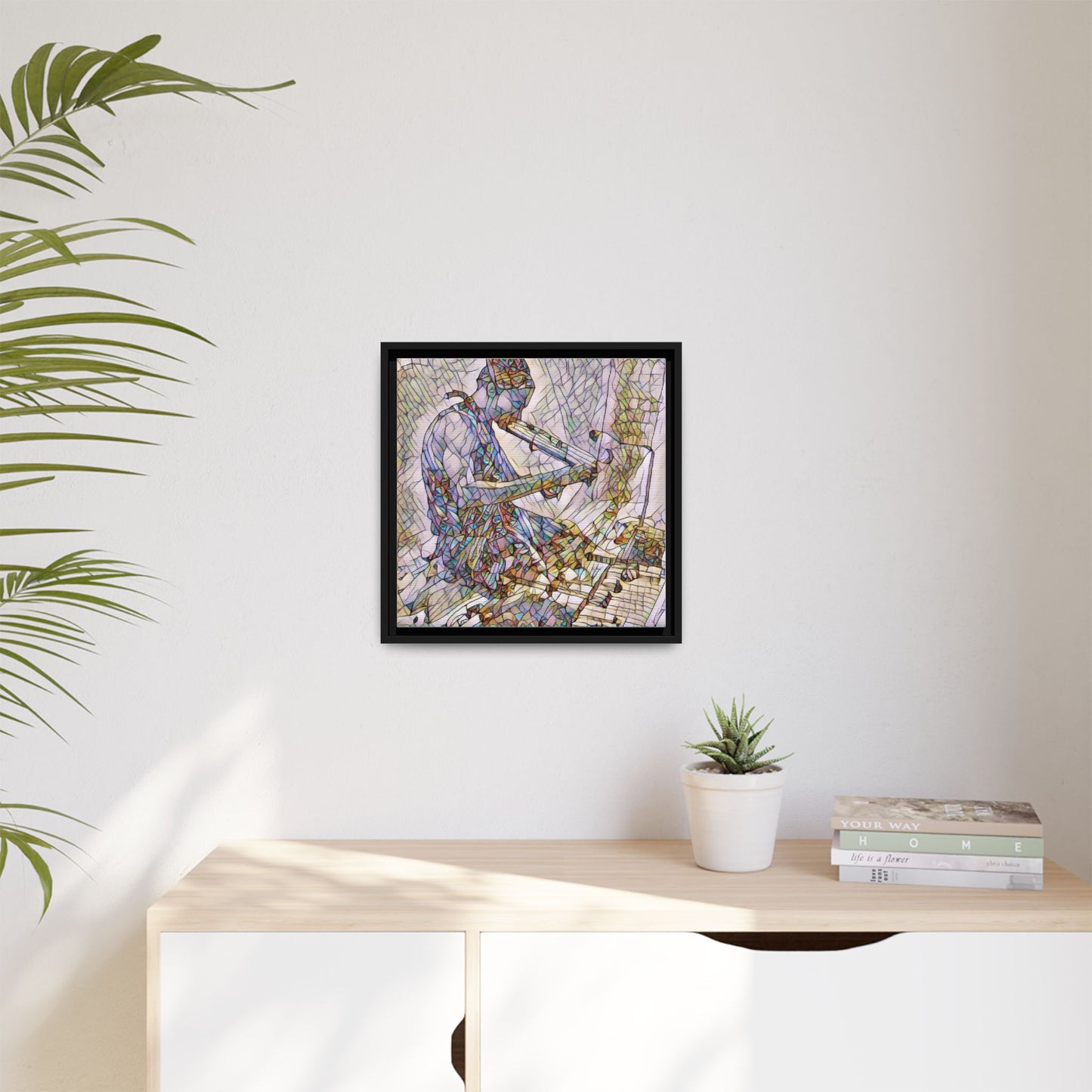 Abstract Violinist Matte Framed Canvas – Colorful Musical Art Print