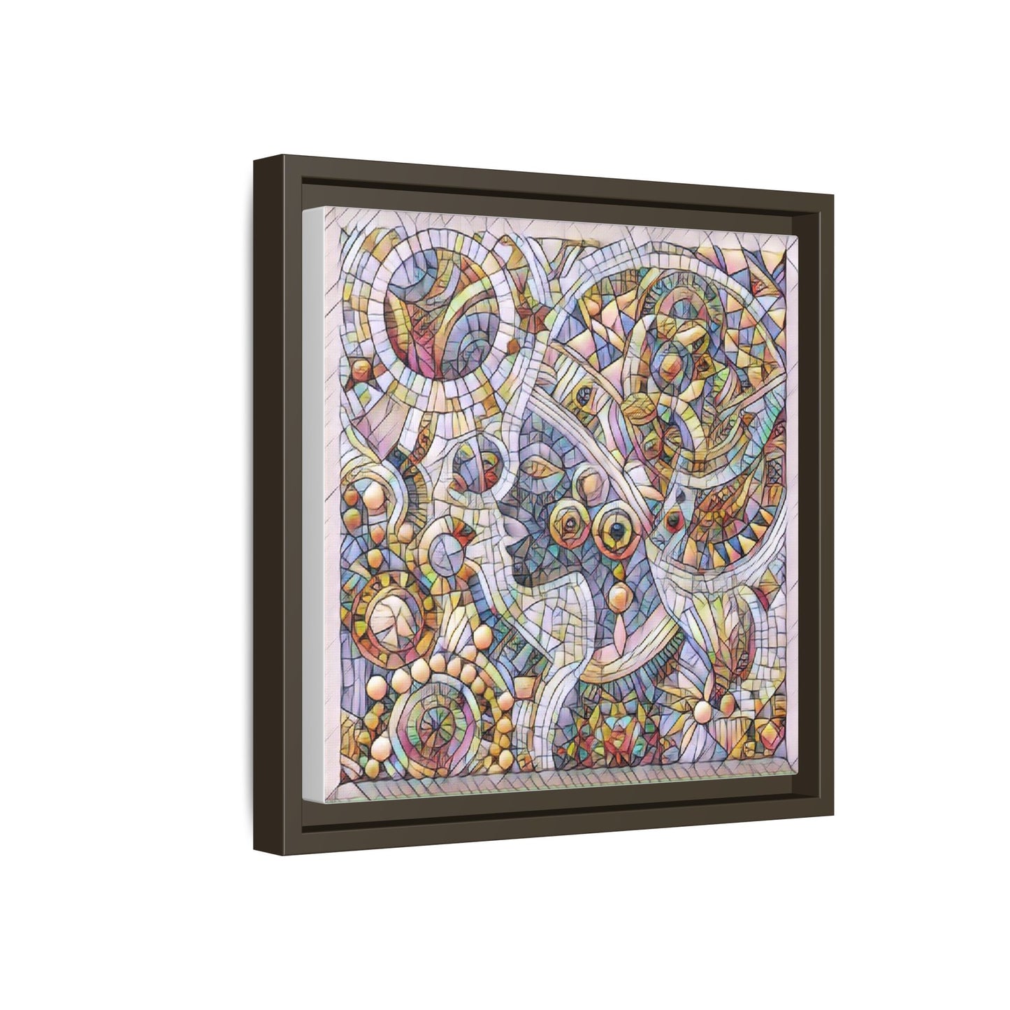 Abstract Mosaic Framed Canvas Art — Multicolor Geometric Wall Decor