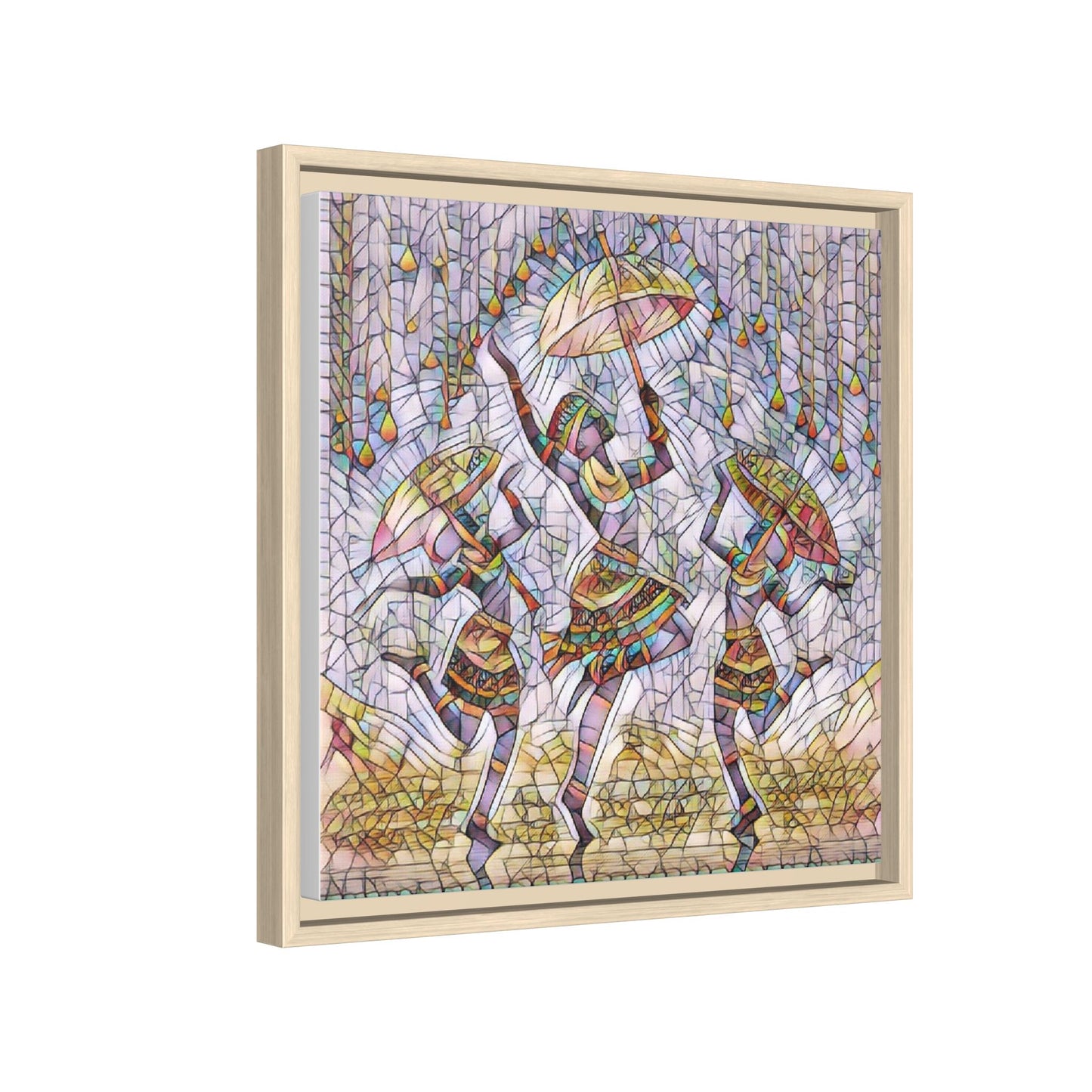Colorful African Dance Framed Canvas Art — Umbrella Dancers Wall Decor